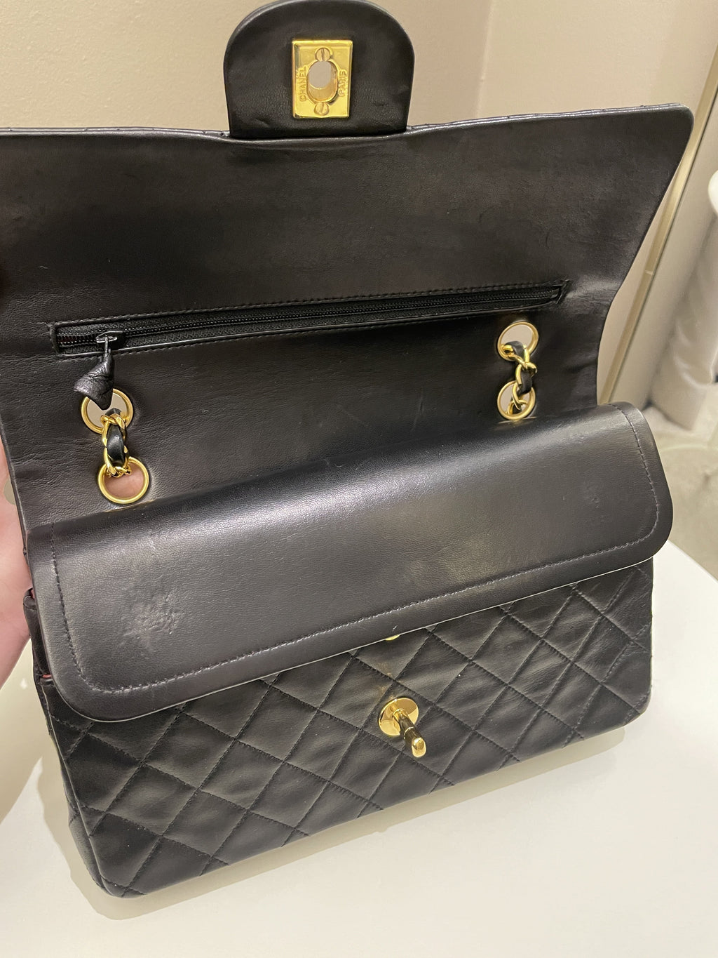 Chanel Vintage Classic Quilted Medium Double Flap Black Lambskin