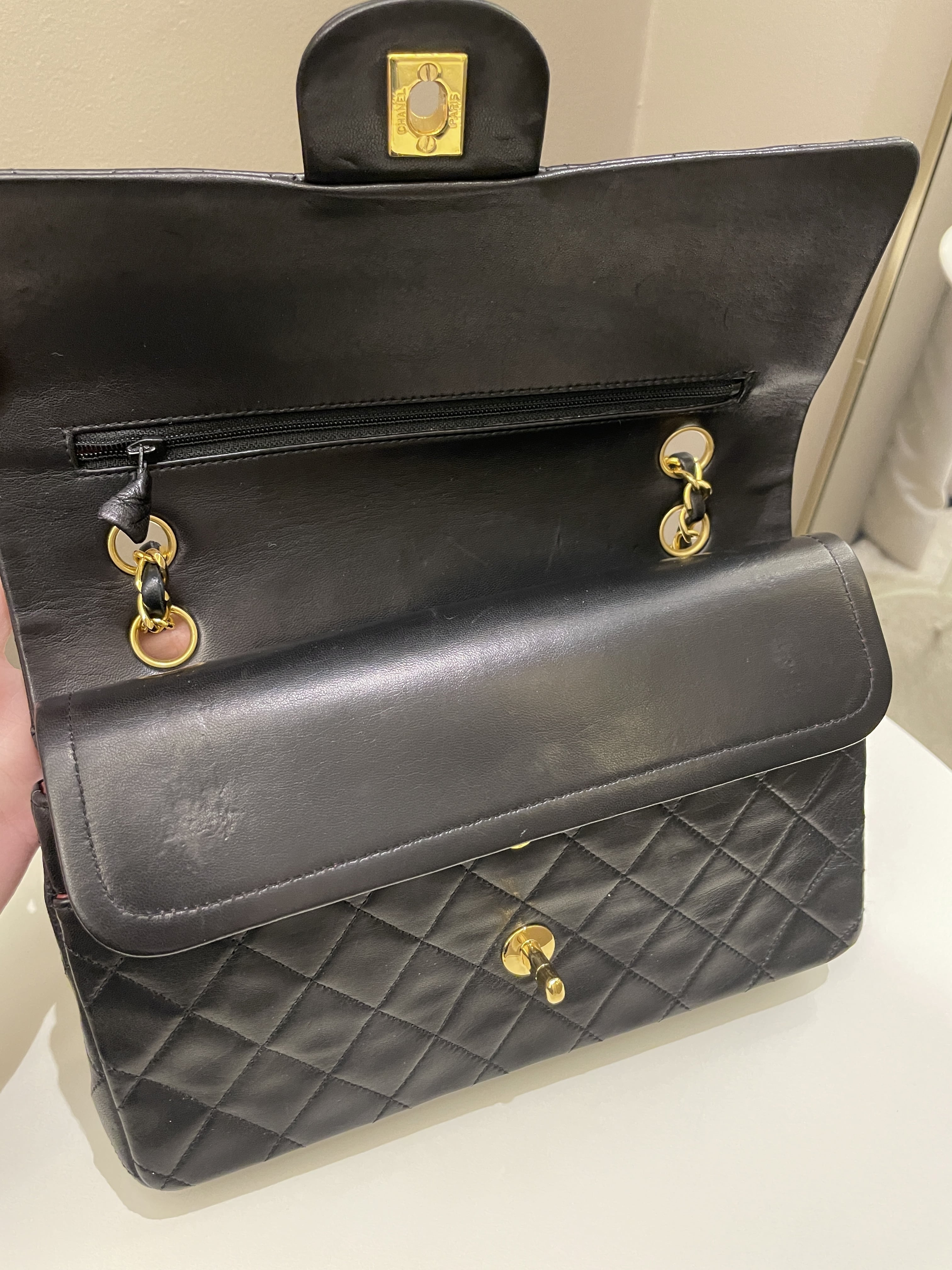 Chanel Vintage Classic Quilted Medium Double Flap Black Lambskin