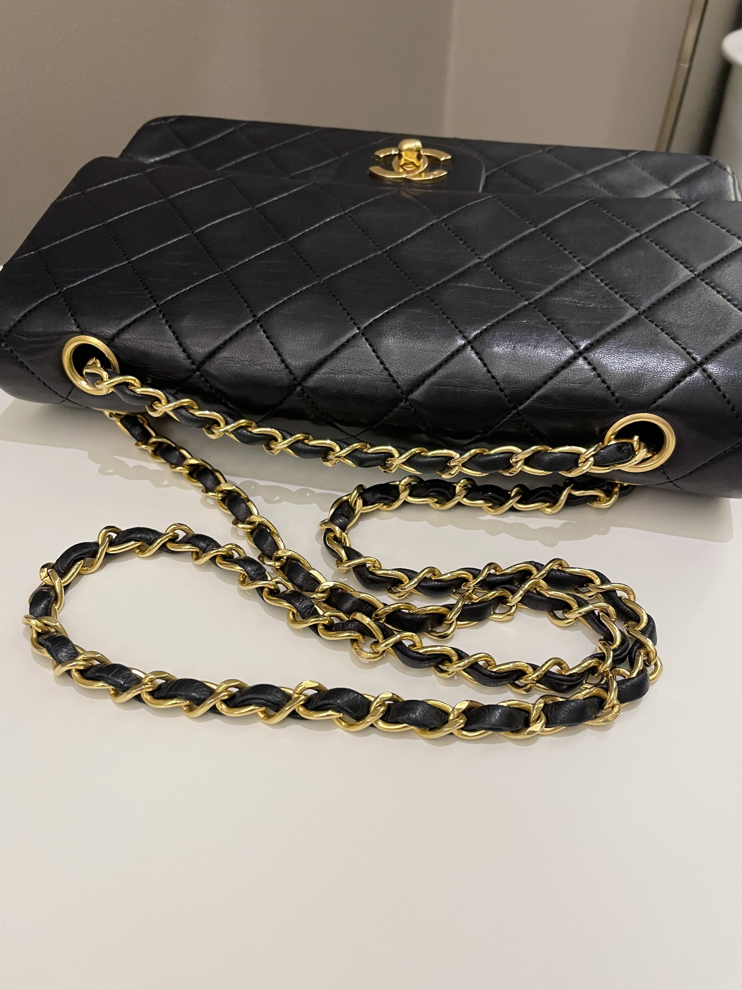 Chanel Vintage Classic Quilted Medium Double Flap Black Lambskin