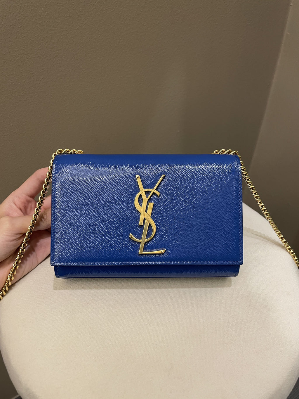 Saint Laurent Kate Mini Chain Flap Bag Blue Grained Caviar