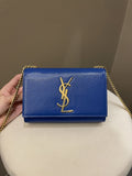 Saint Laurent Kate Mini Chain Flap Bag Blue Grained Caviar