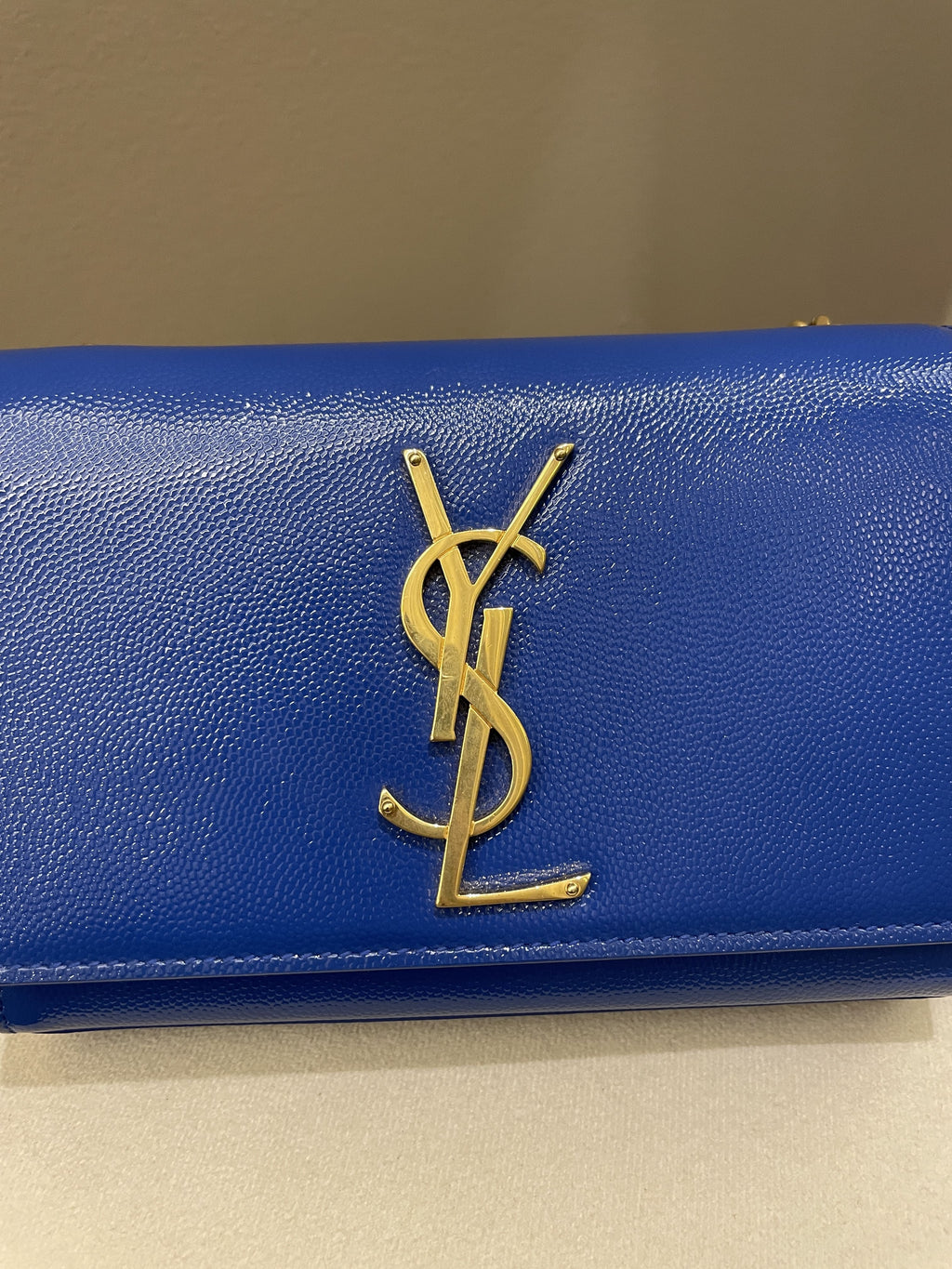 Saint Laurent Kate Mini Chain Flap Bag Blue Grained Caviar