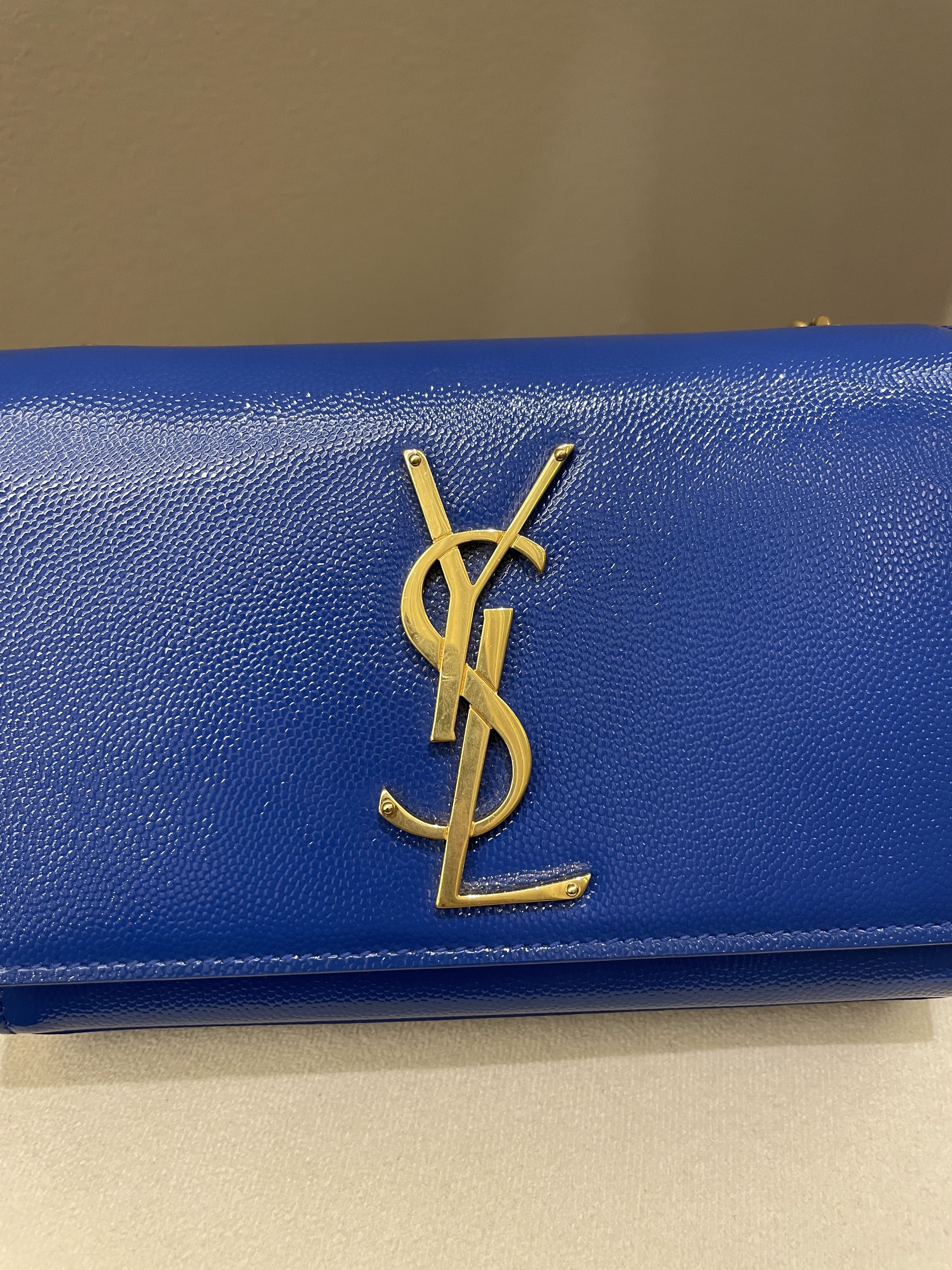 Saint Laurent Kate Mini Chain Flap Bag Blue Grained Caviar