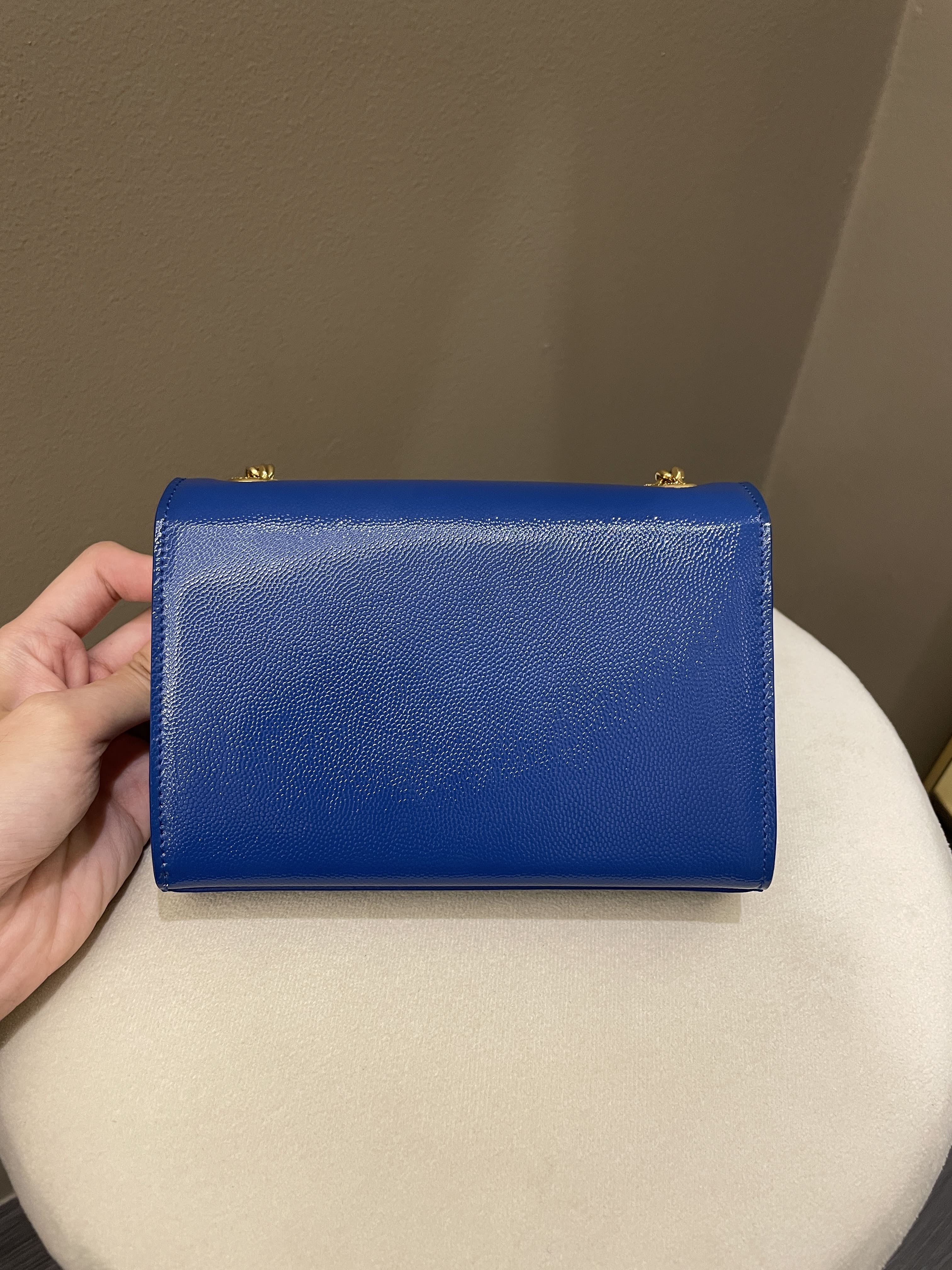 Saint Laurent Kate Mini Chain Flap Bag Blue Grained Caviar