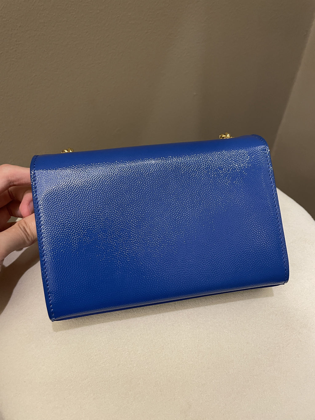 Saint Laurent Kate Mini Chain Flap Bag Blue Grained Caviar