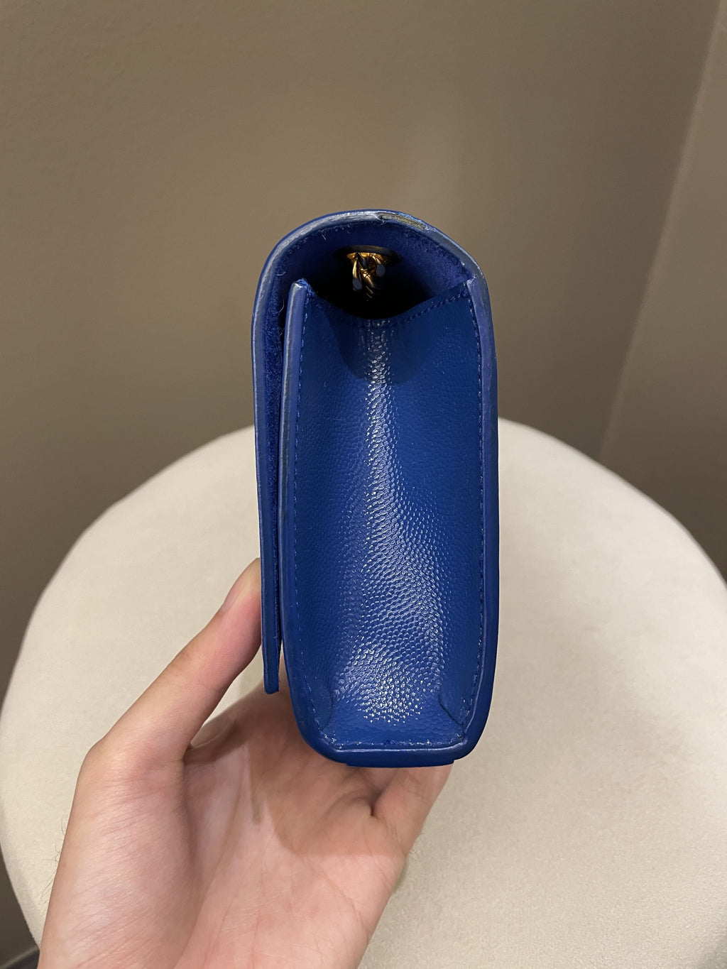 Saint Laurent Kate Mini Chain Flap Bag Blue Grained Caviar