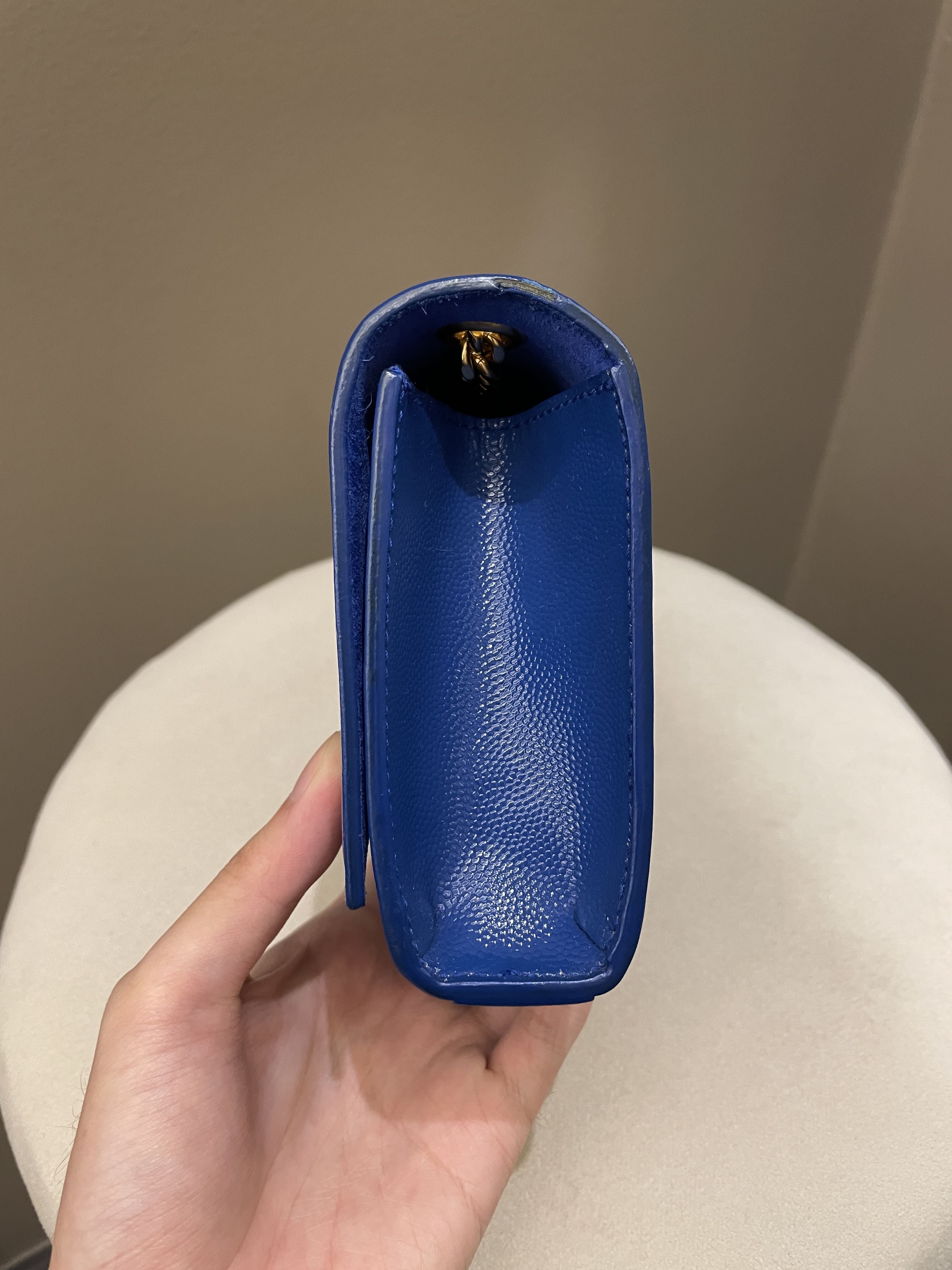 Saint Laurent Kate Mini Chain Flap Bag Blue Grained Caviar