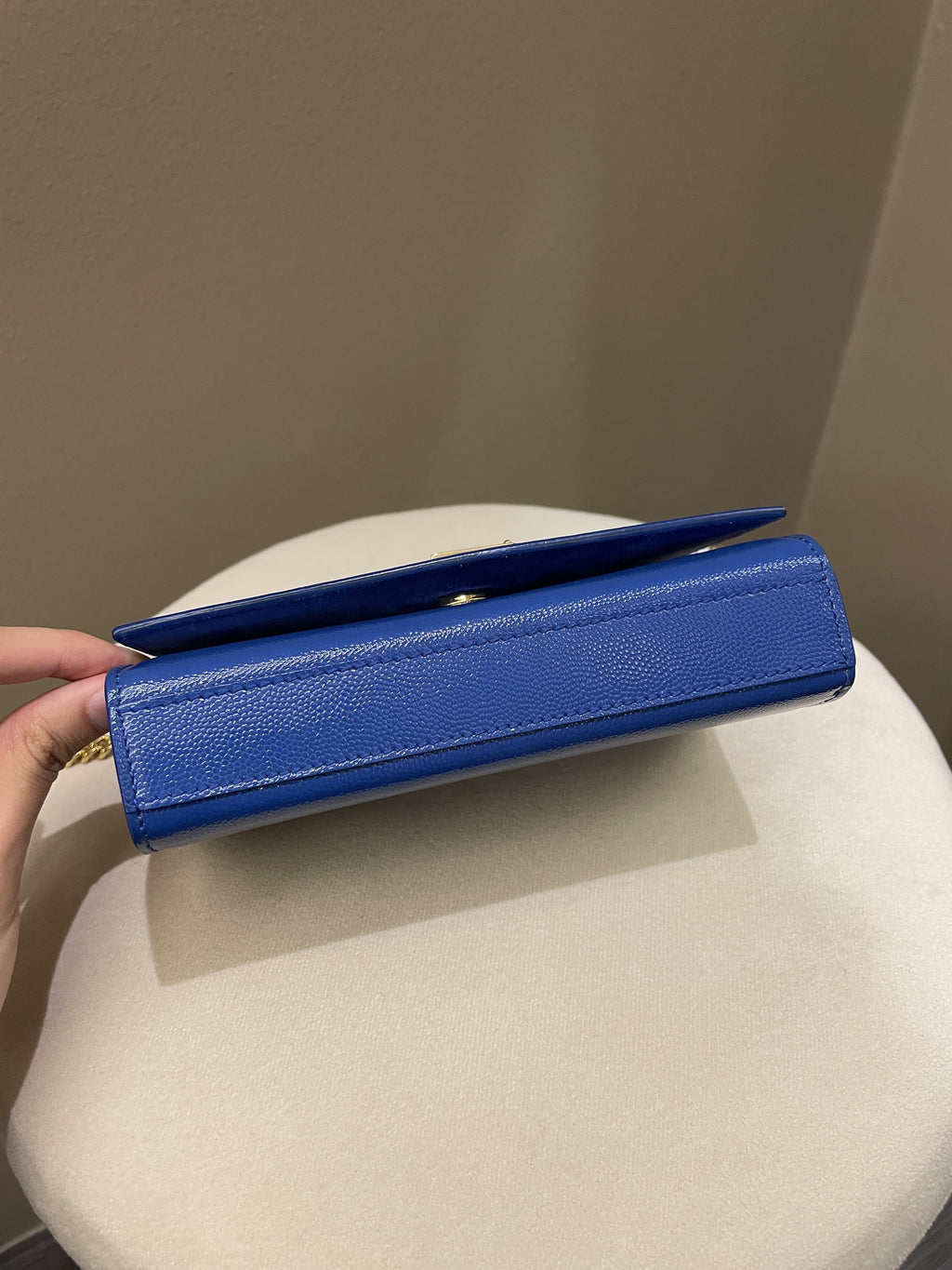 Saint Laurent Kate Mini Chain Flap Bag Blue Grained Caviar