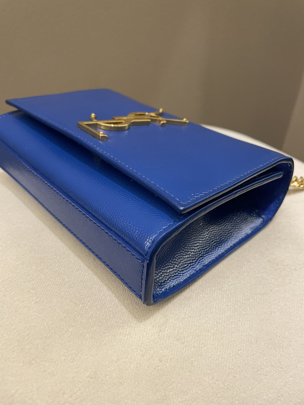 Saint Laurent Kate Mini Chain Flap Bag Blue Grained Caviar