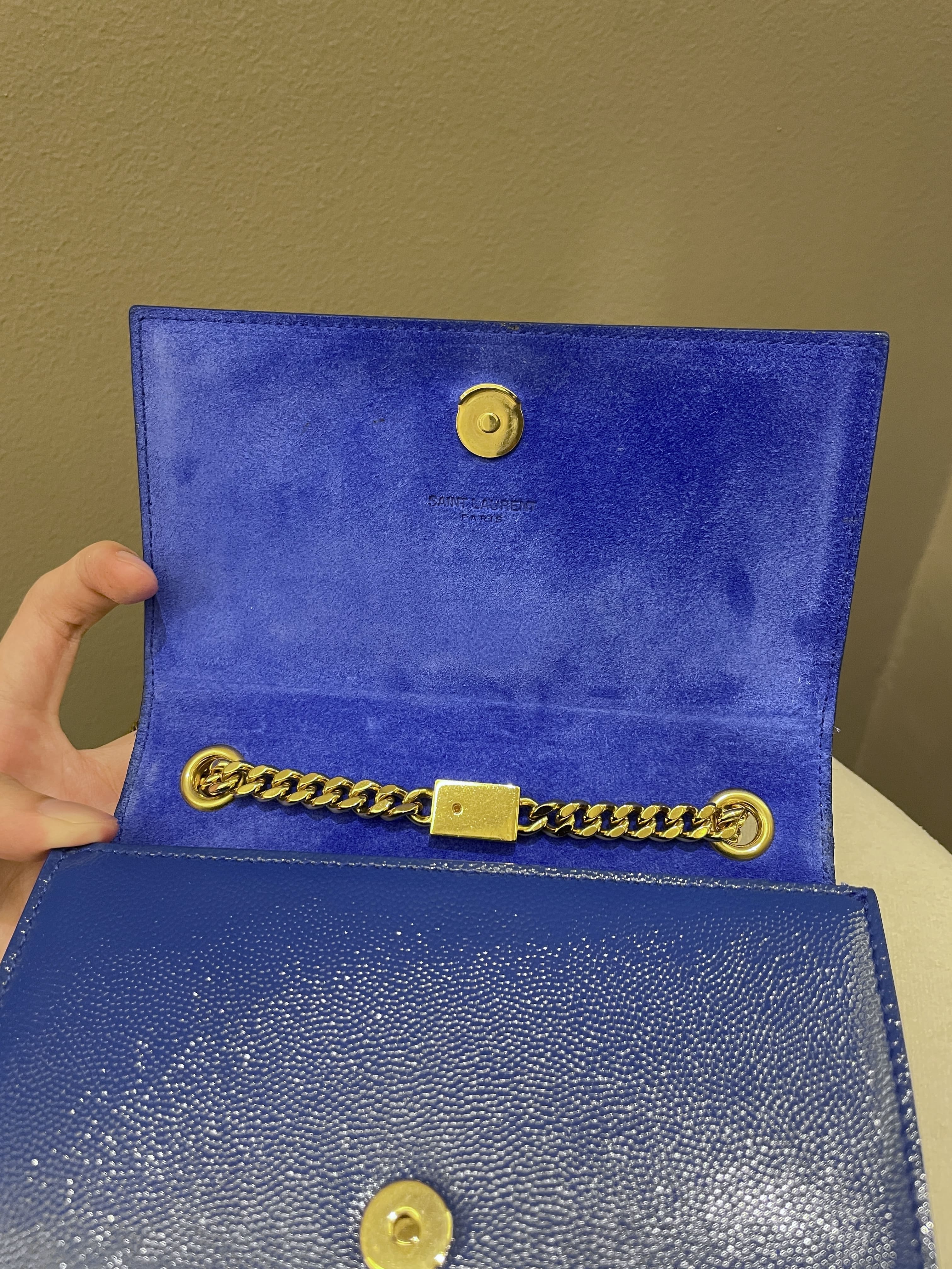 Saint Laurent Kate Mini Chain Flap Bag Blue Grained Caviar