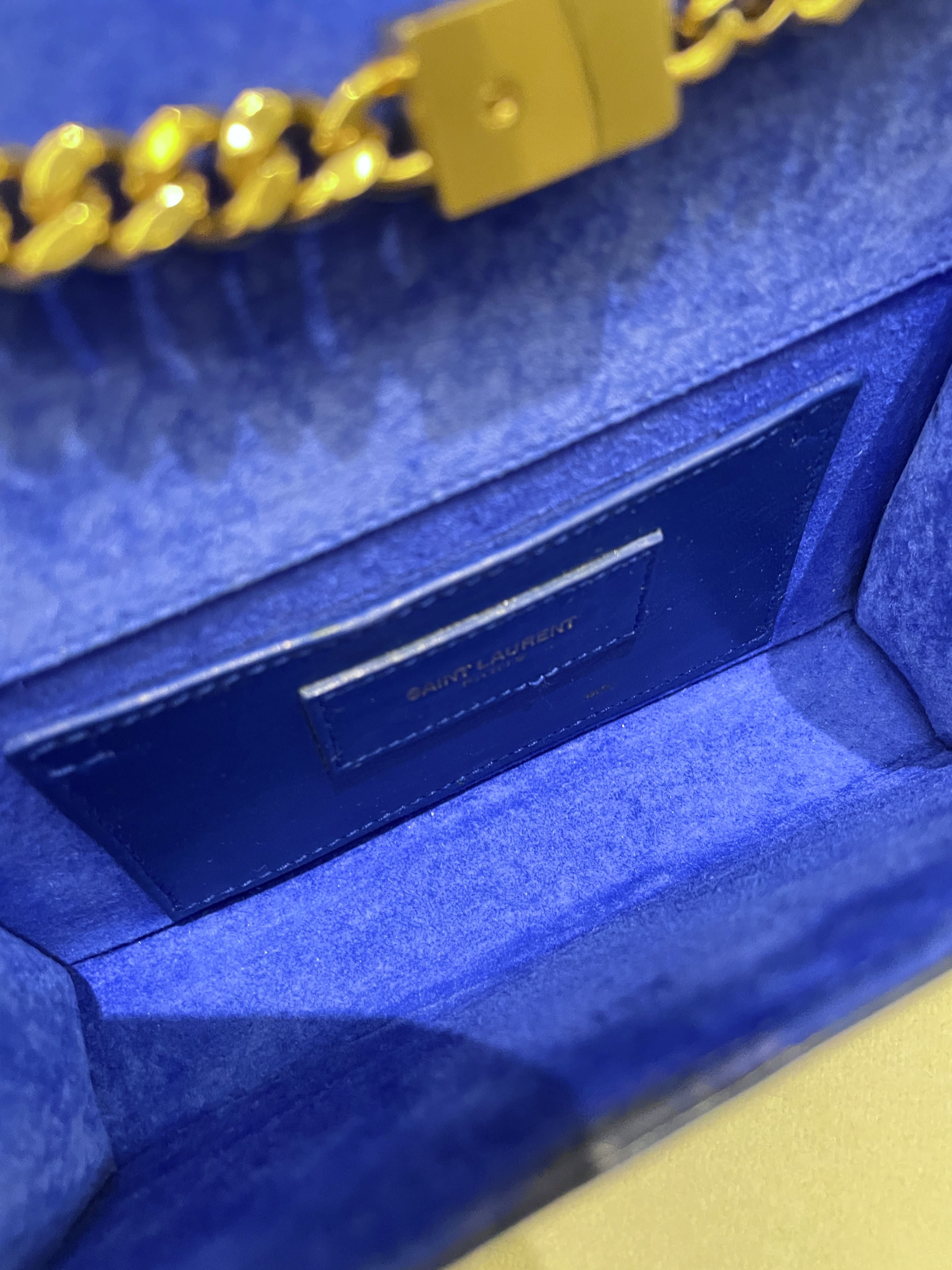 Saint Laurent Kate Mini Chain Flap Bag Blue Grained Caviar