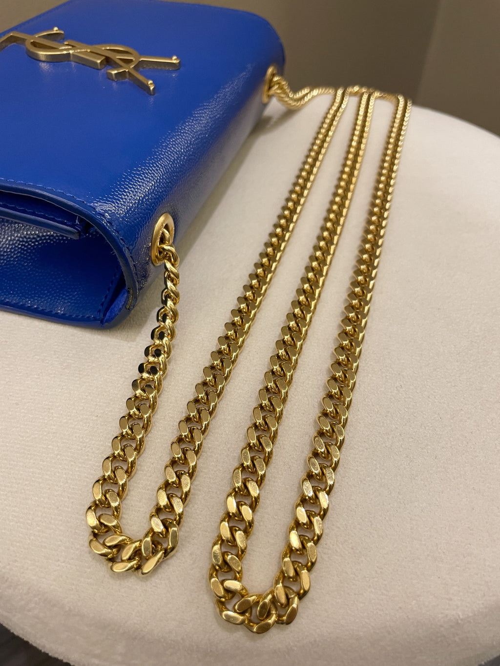 Saint Laurent Kate Mini Chain Flap Bag Blue Grained Caviar