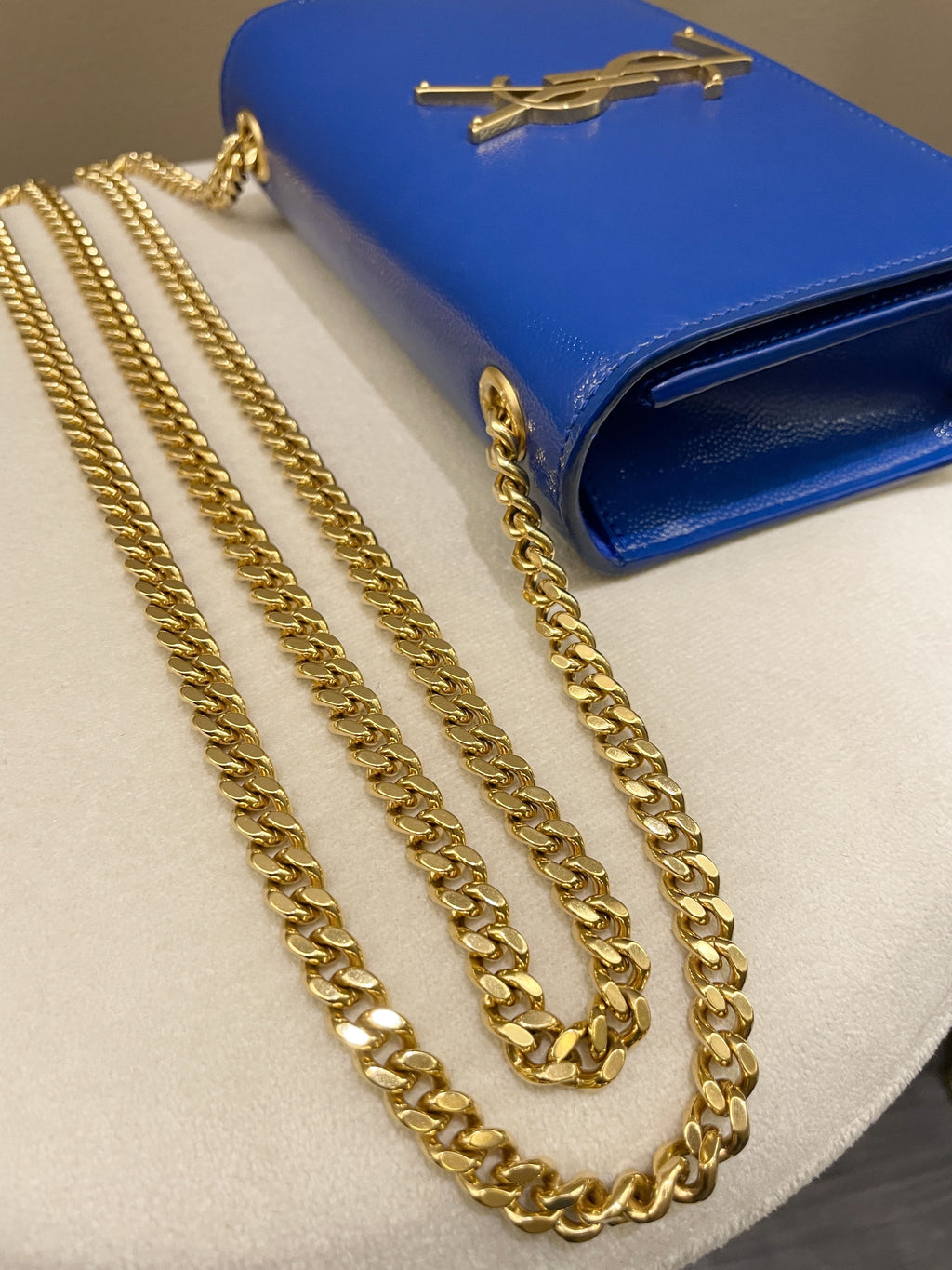 Saint Laurent Kate Mini Chain Flap Bag Blue Grained Caviar