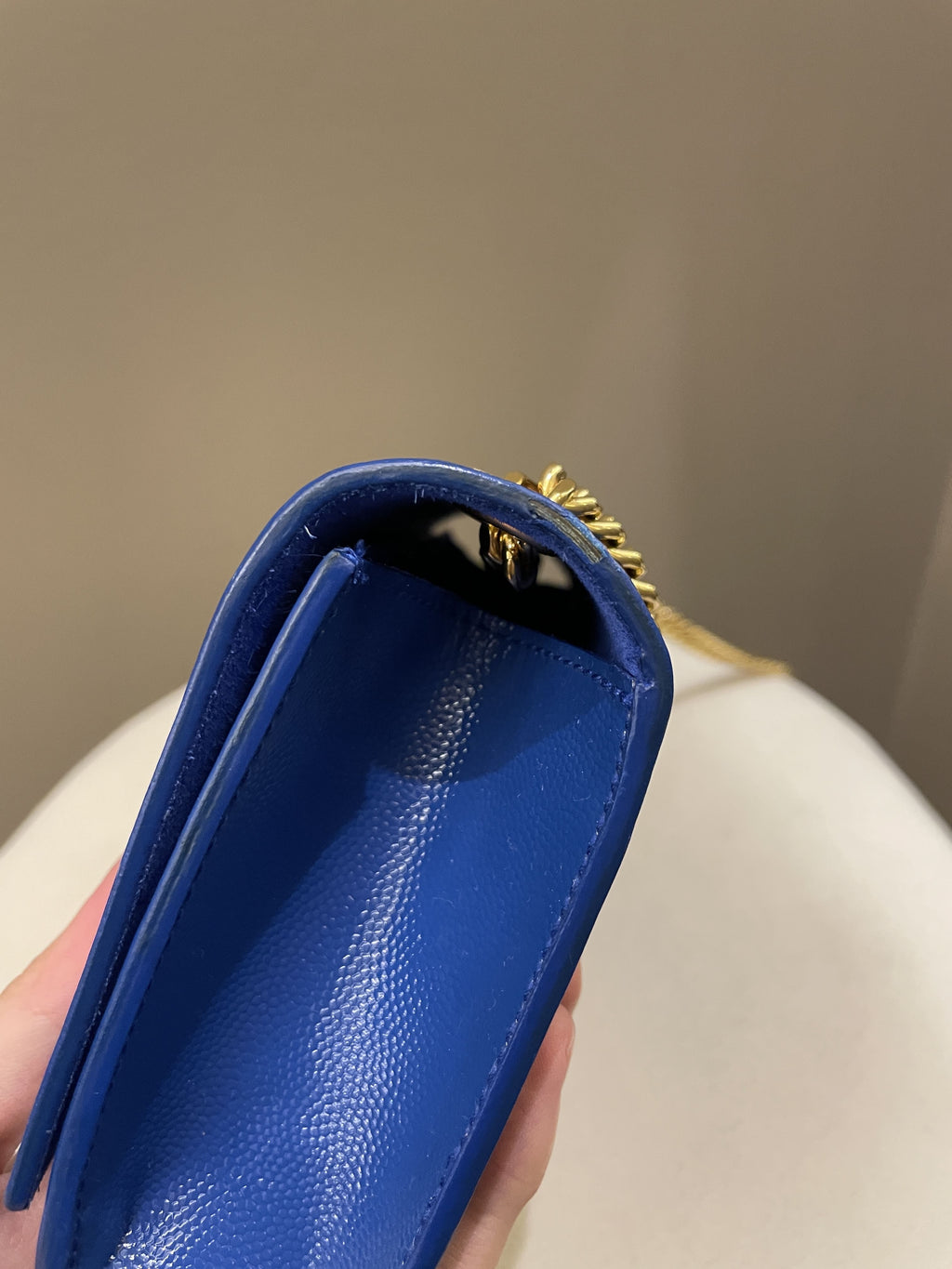 Saint Laurent Kate Mini Chain Flap Bag Blue Grained Caviar