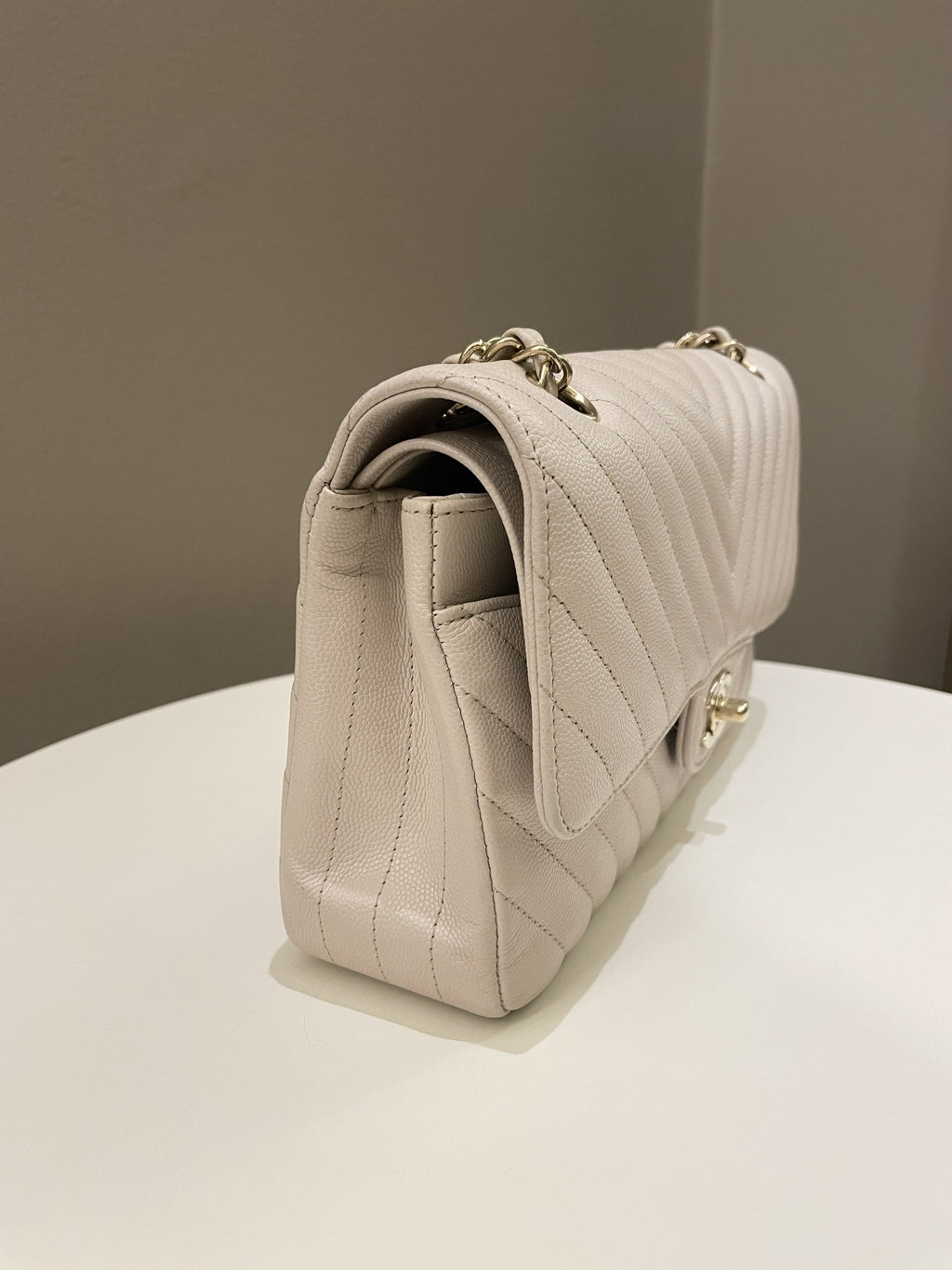 Chanel Classic Chevron Medium Double Flap Ivory Cream Caviar
