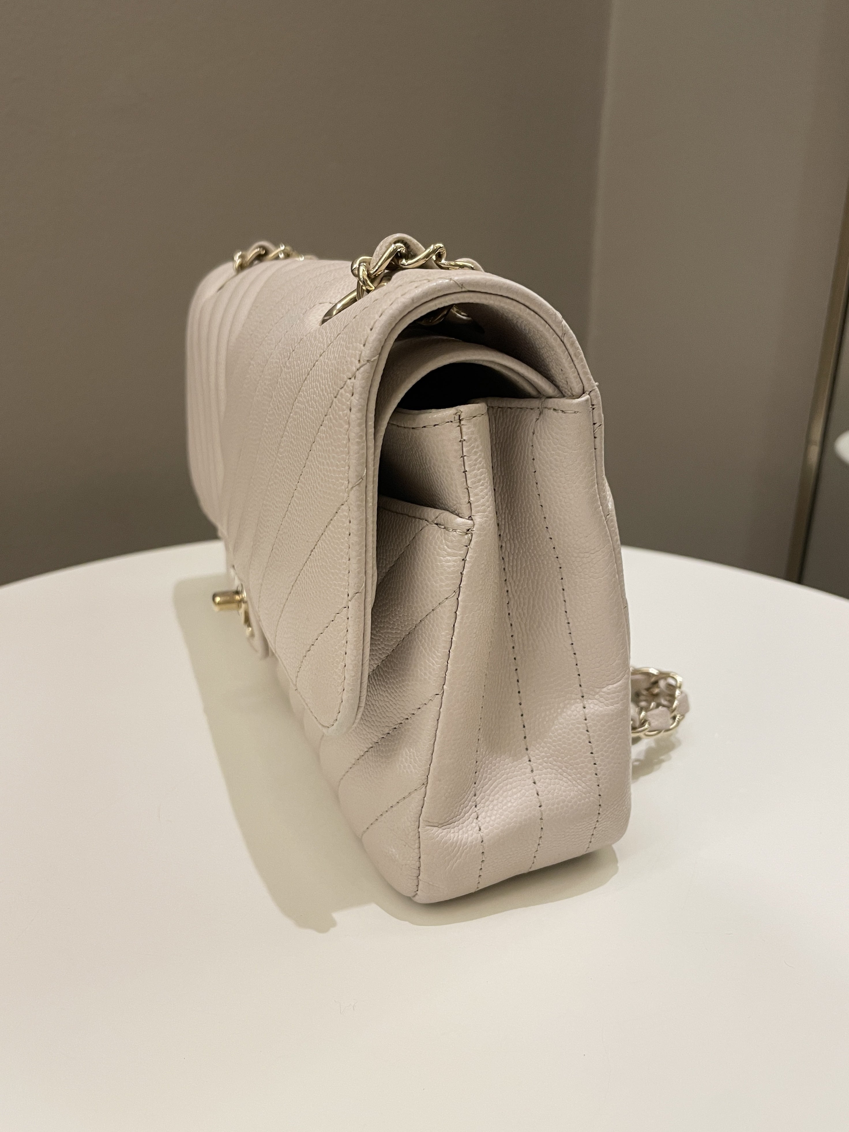 Chanel Classic Chevron Medium Double Flap Ivory Cream Caviar