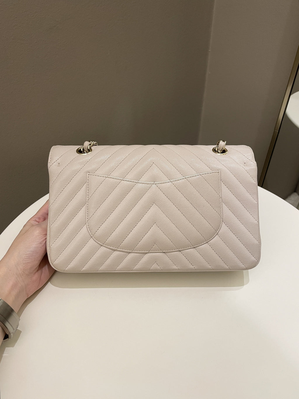 Chanel Classic Chevron Medium Double Flap Ivory Cream Caviar