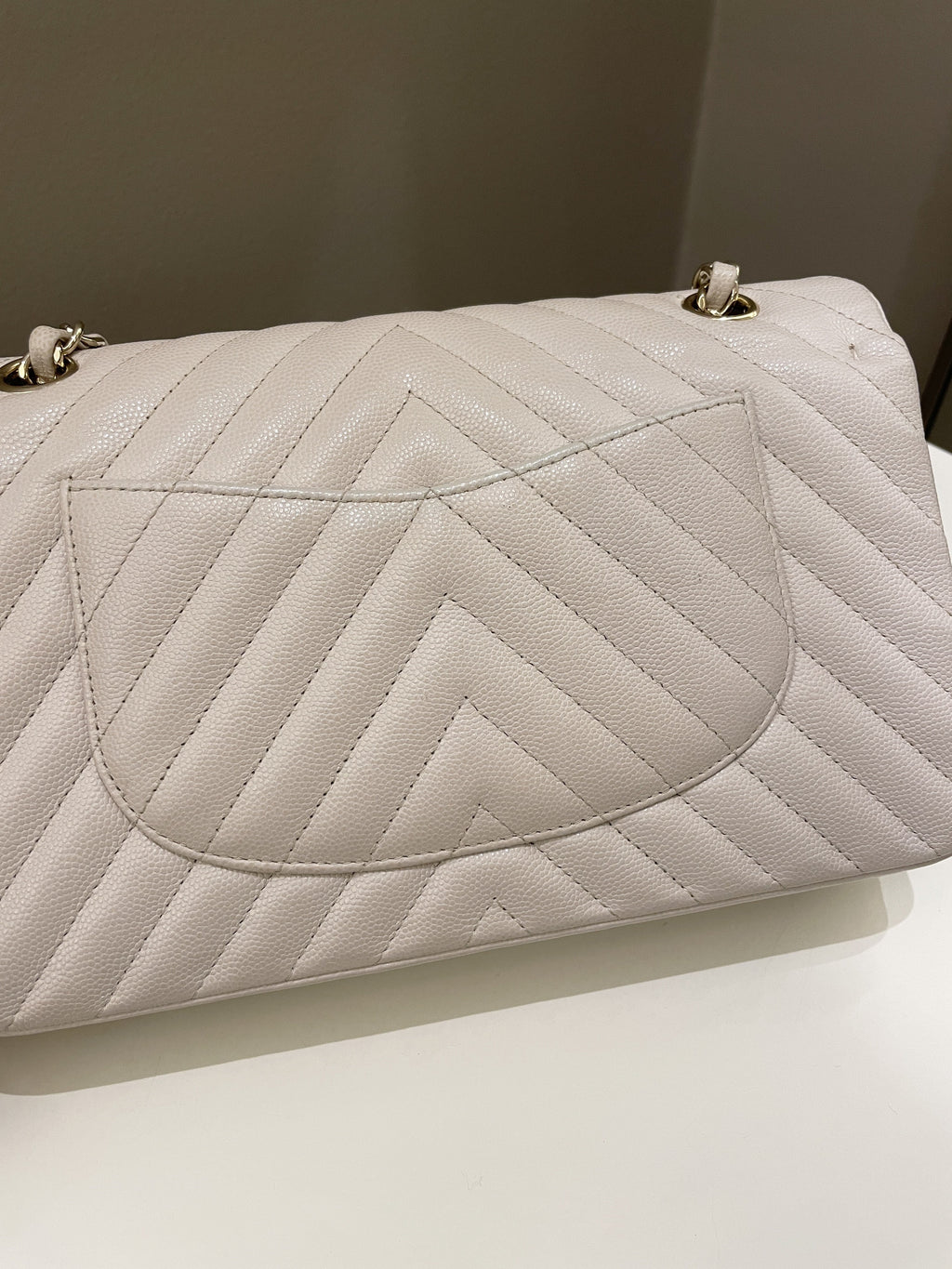 Chanel Classic Chevron Medium Double Flap Ivory Cream Caviar