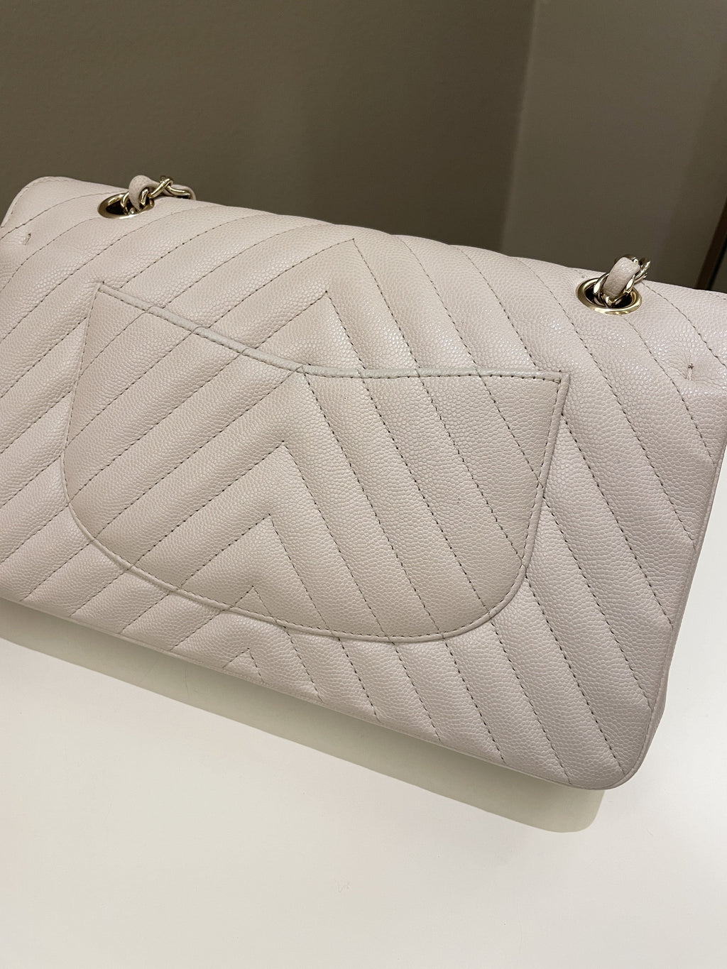 Chanel Classic Chevron Medium Double Flap Ivory Cream Caviar