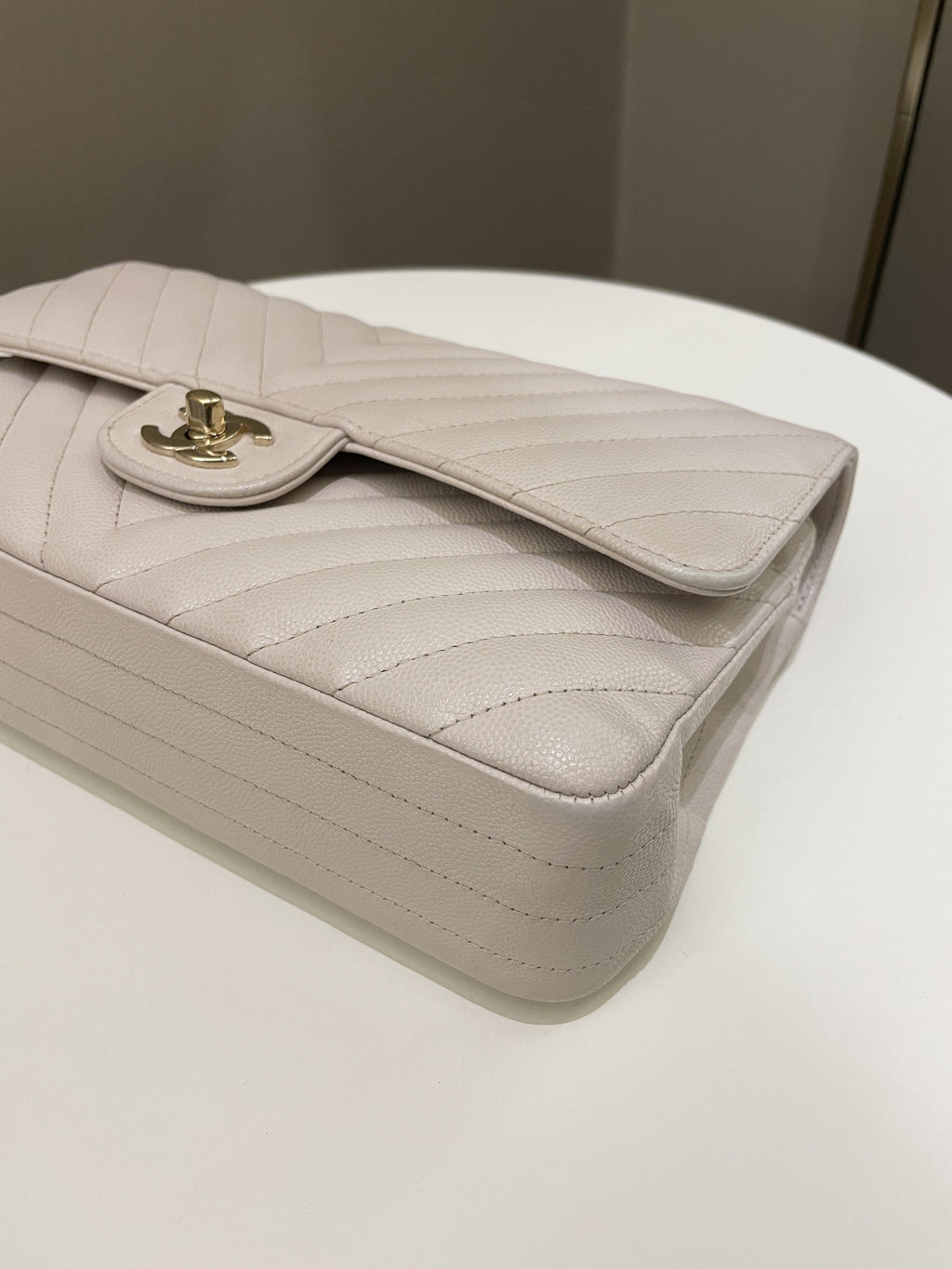 Chanel Classic Chevron Medium Double Flap Ivory Cream Caviar