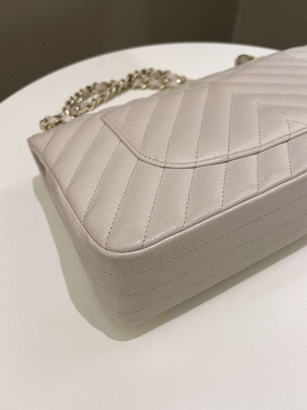 Chanel Classic Chevron Medium Double Flap Ivory Cream Caviar