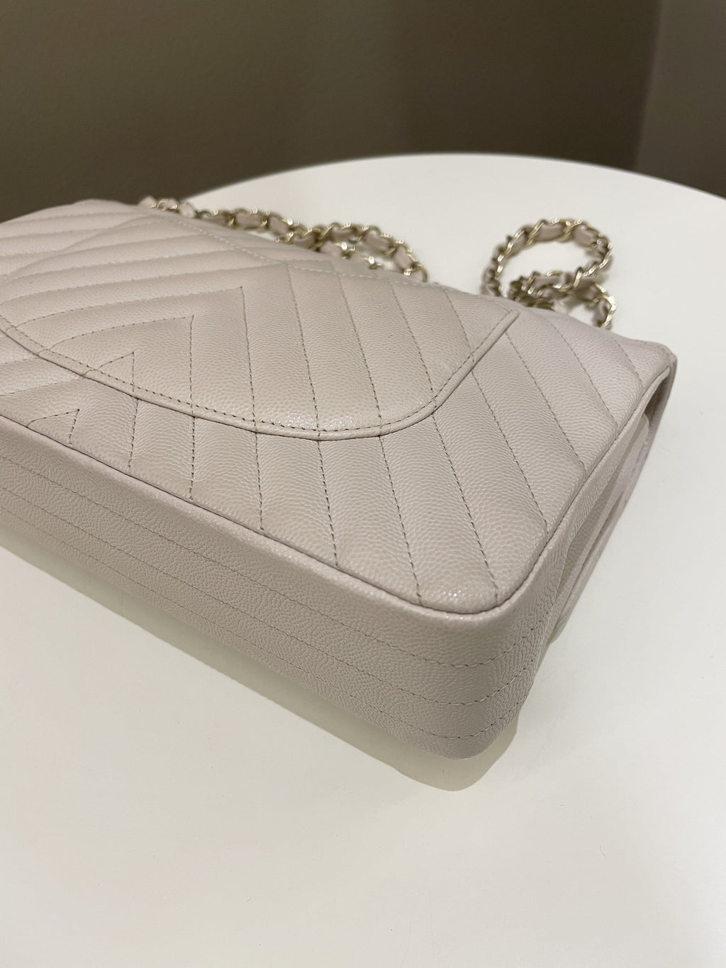 Chanel Classic Chevron Medium Double Flap Ivory Cream Caviar