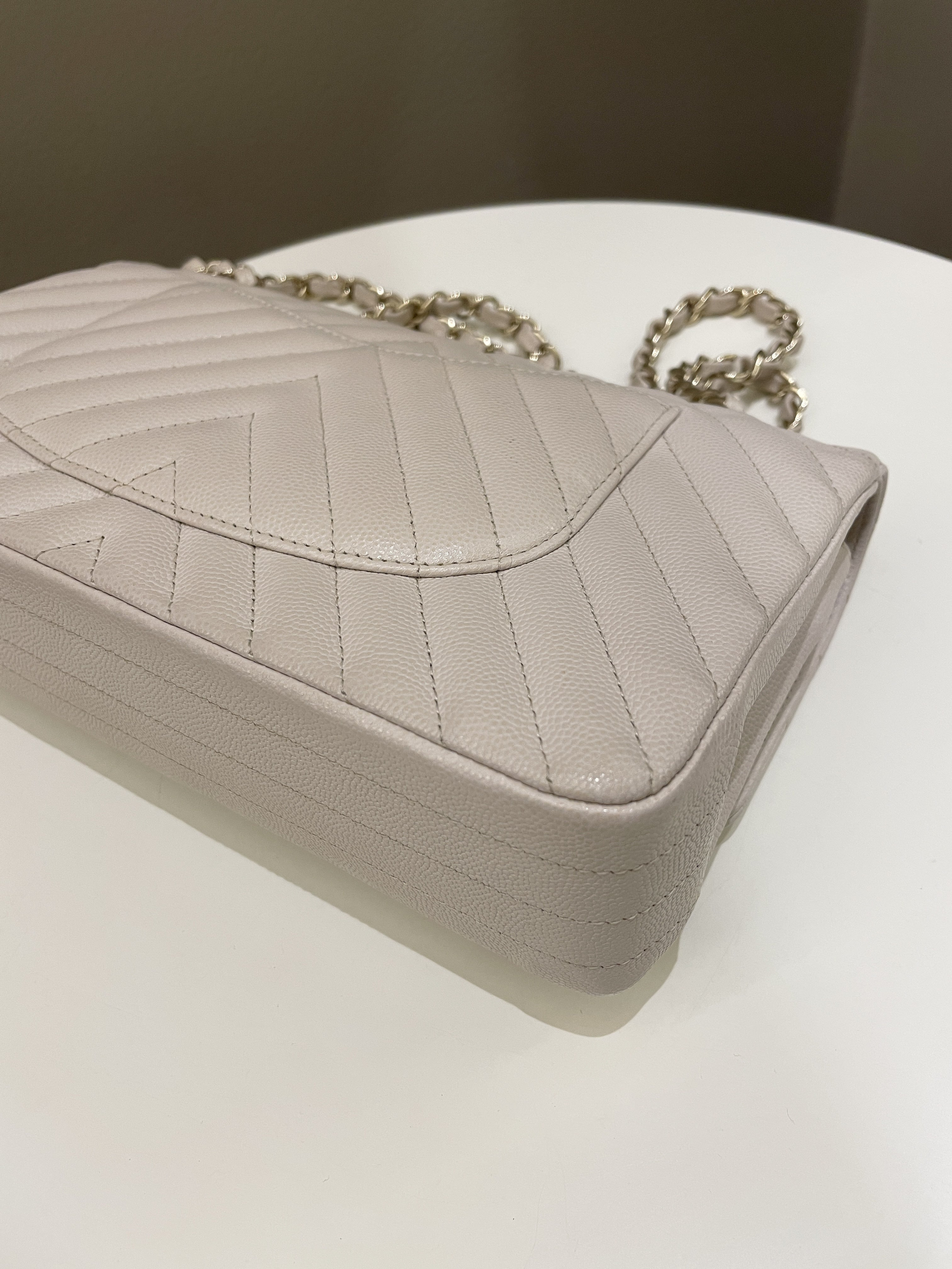 Chanel Classic Chevron Medium Double Flap Ivory Cream Caviar