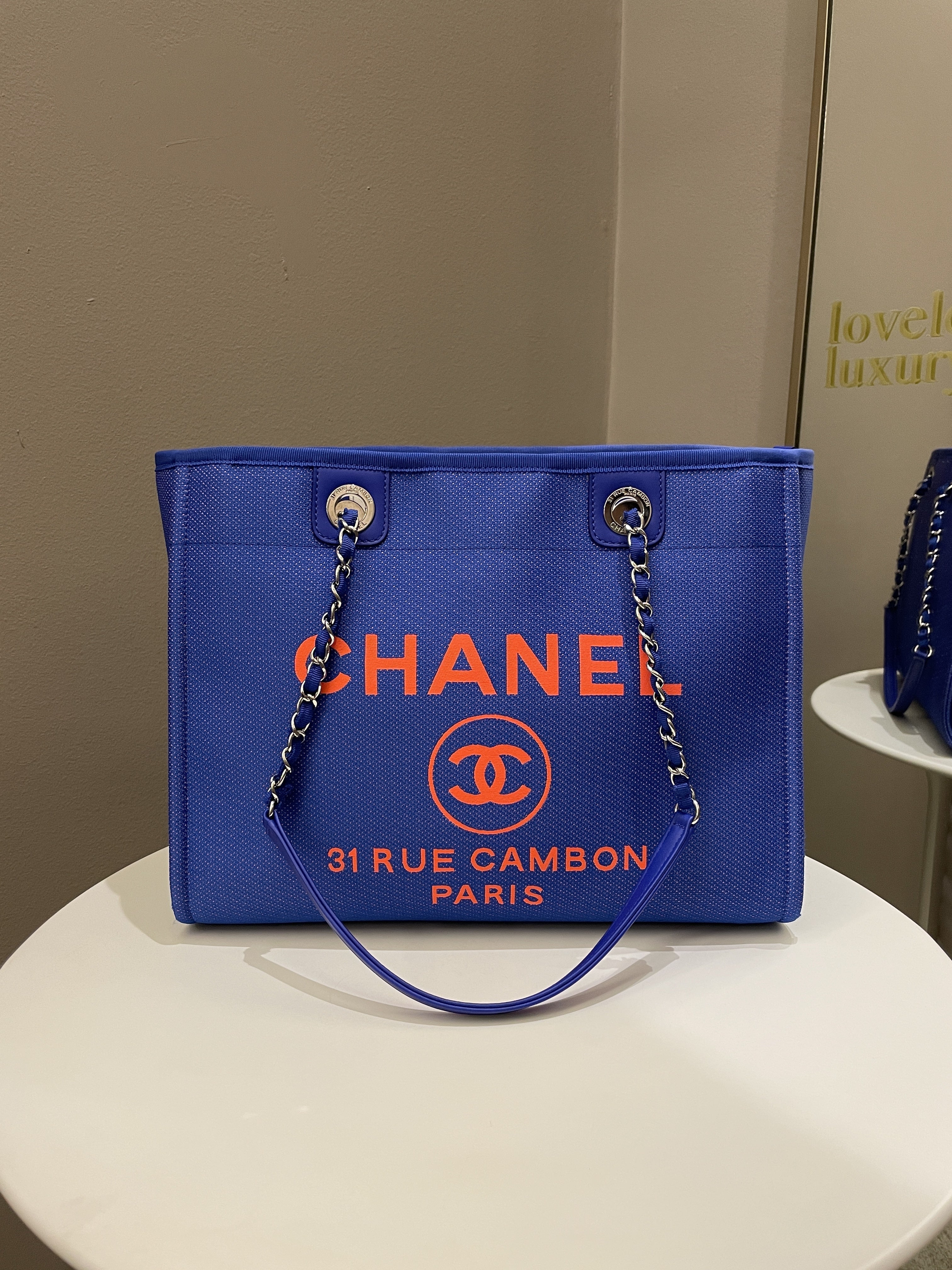 Chanel Deauville Shopper Tote Blue/ Orange