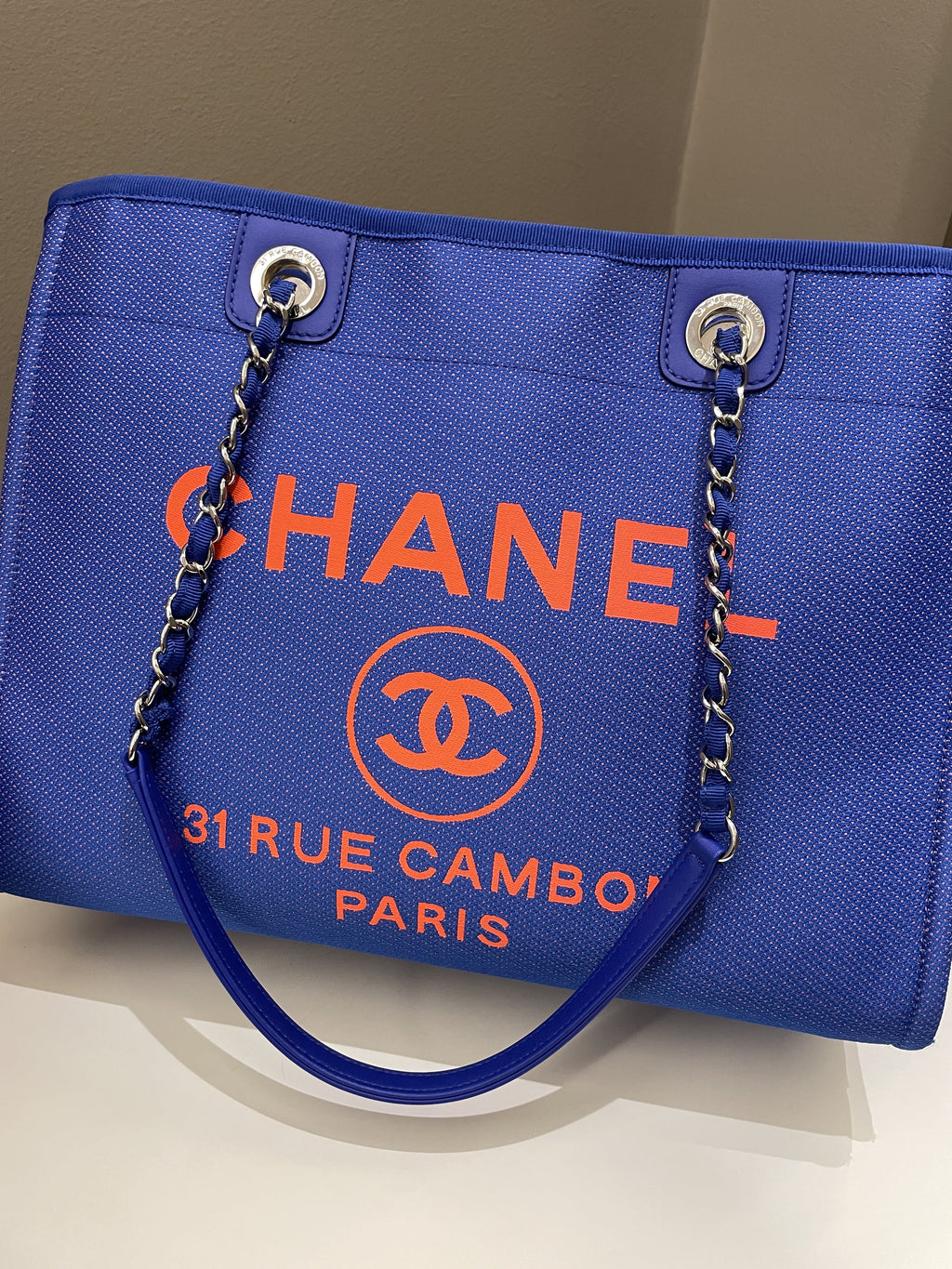 Chanel Deauville Shopper Tote Blue/ Orange