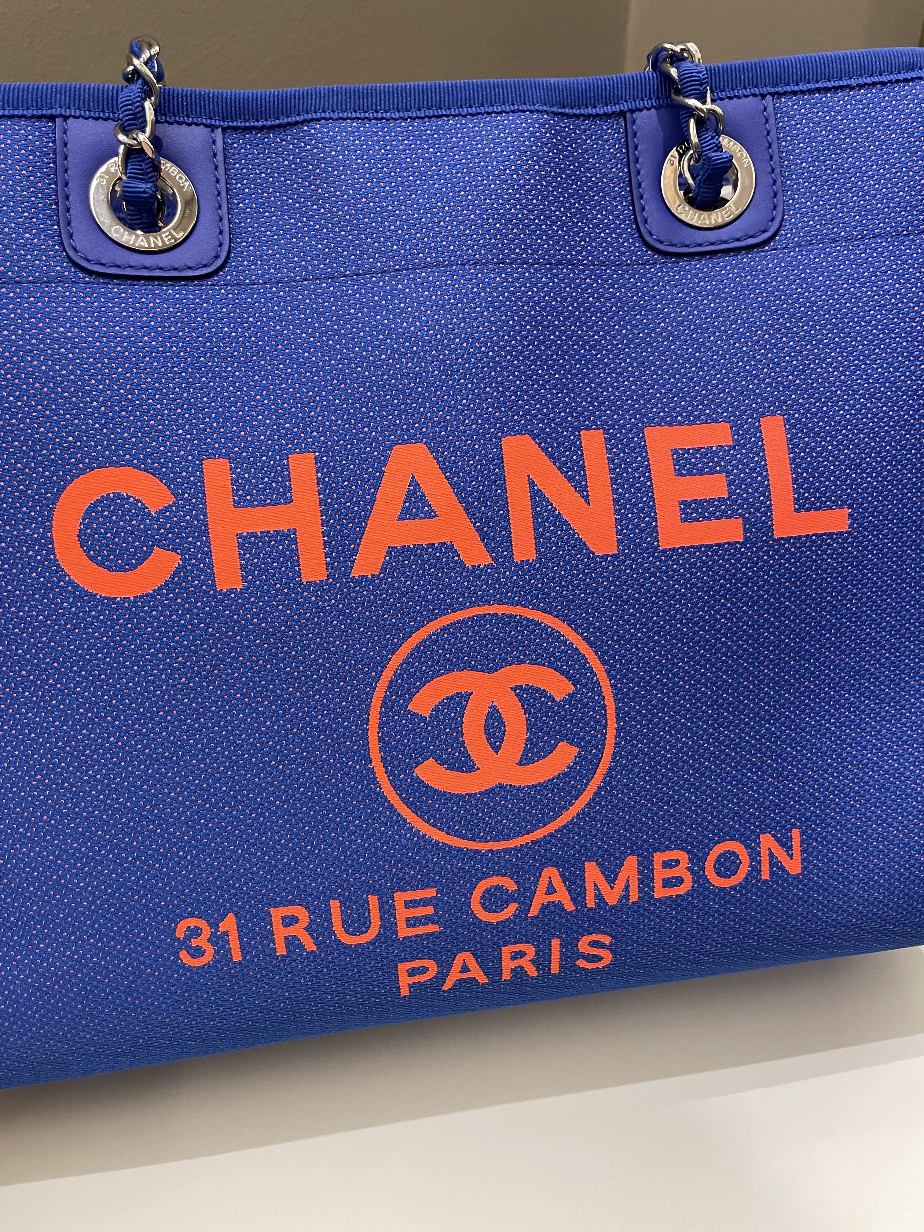 Chanel Deauville Shopper Tote Blue/ Orange