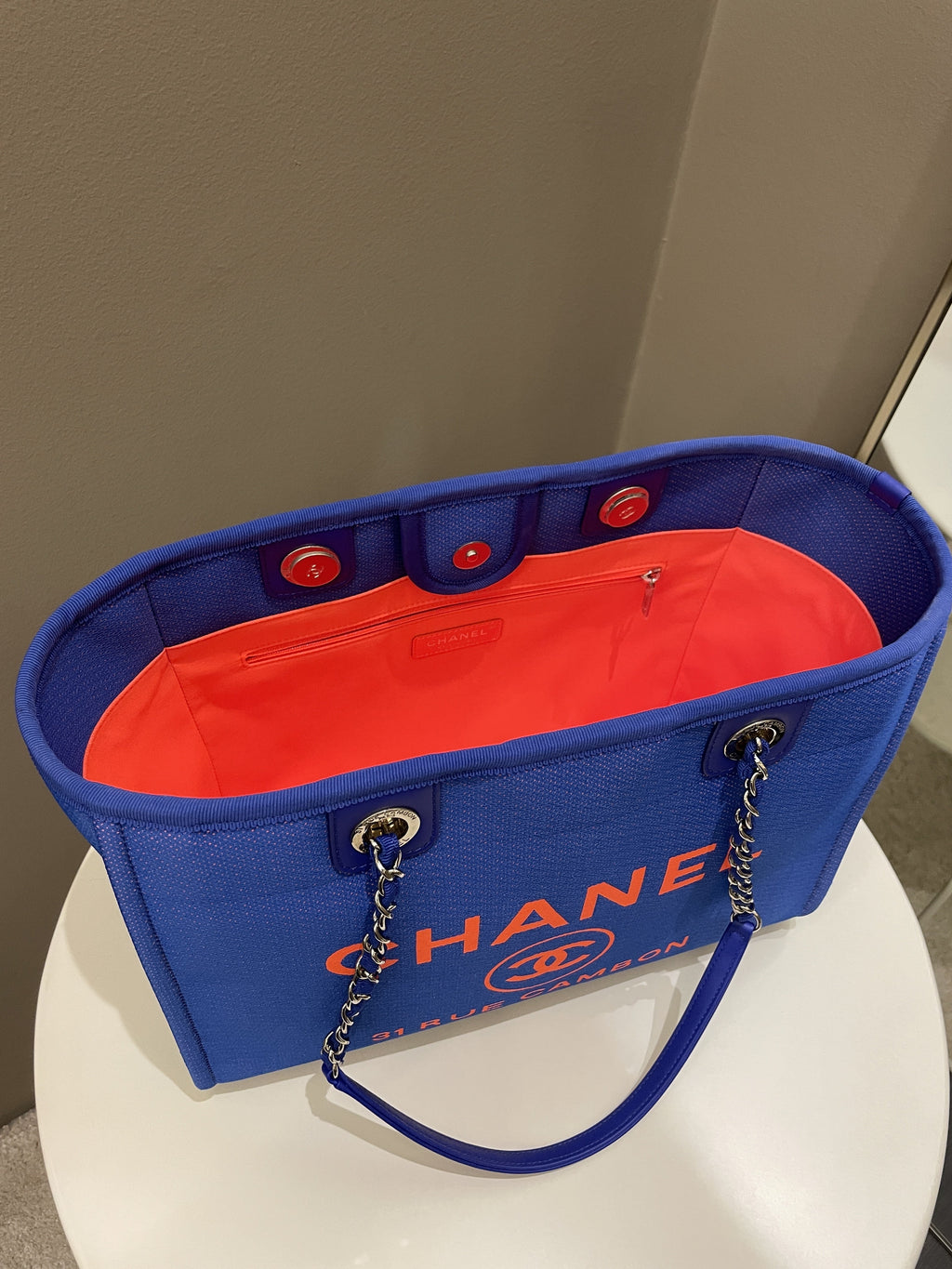 Chanel Deauville Shopper Tote Blue/ Orange