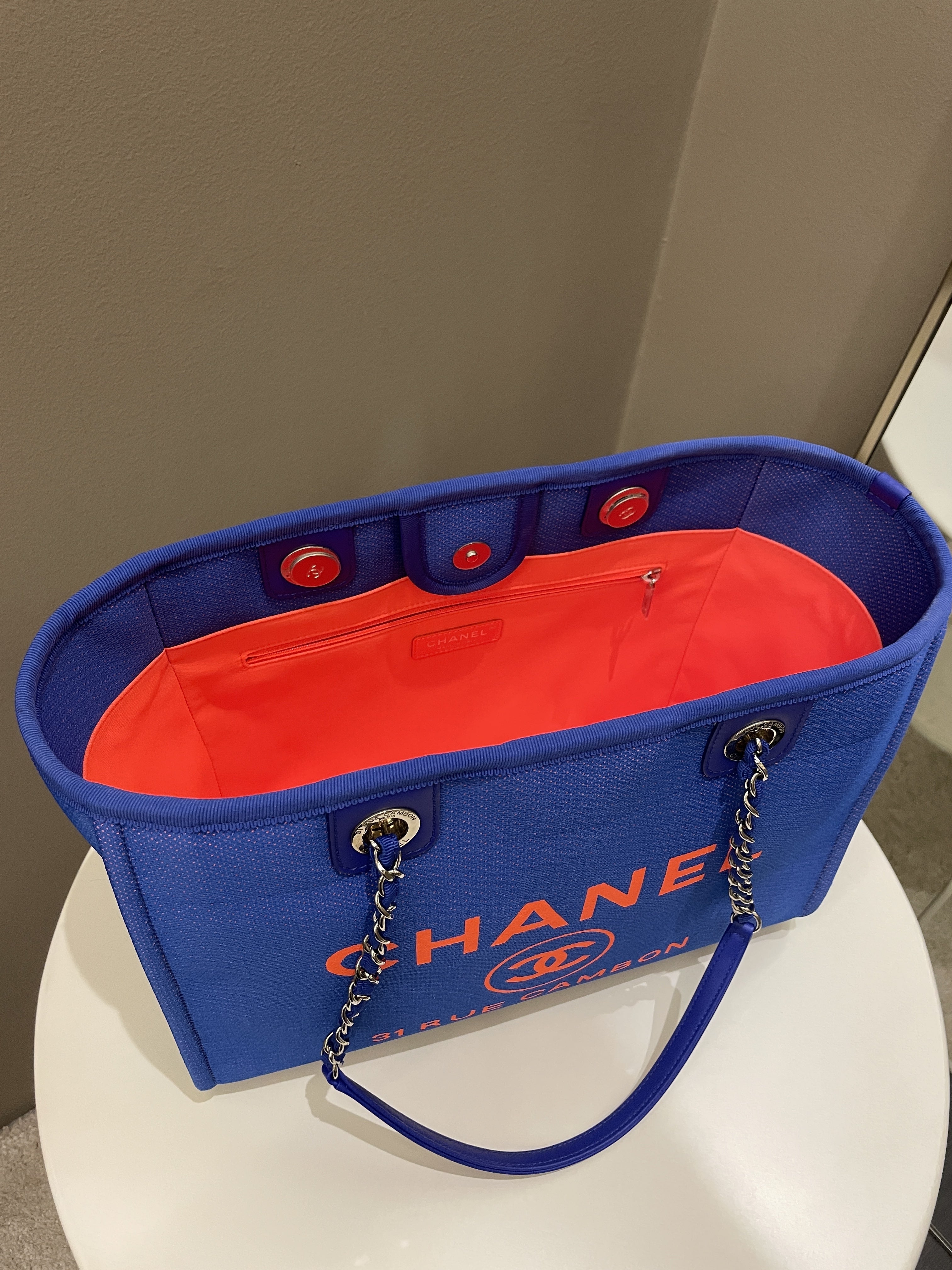 Chanel Deauville Shopper Tote Blue/ Orange