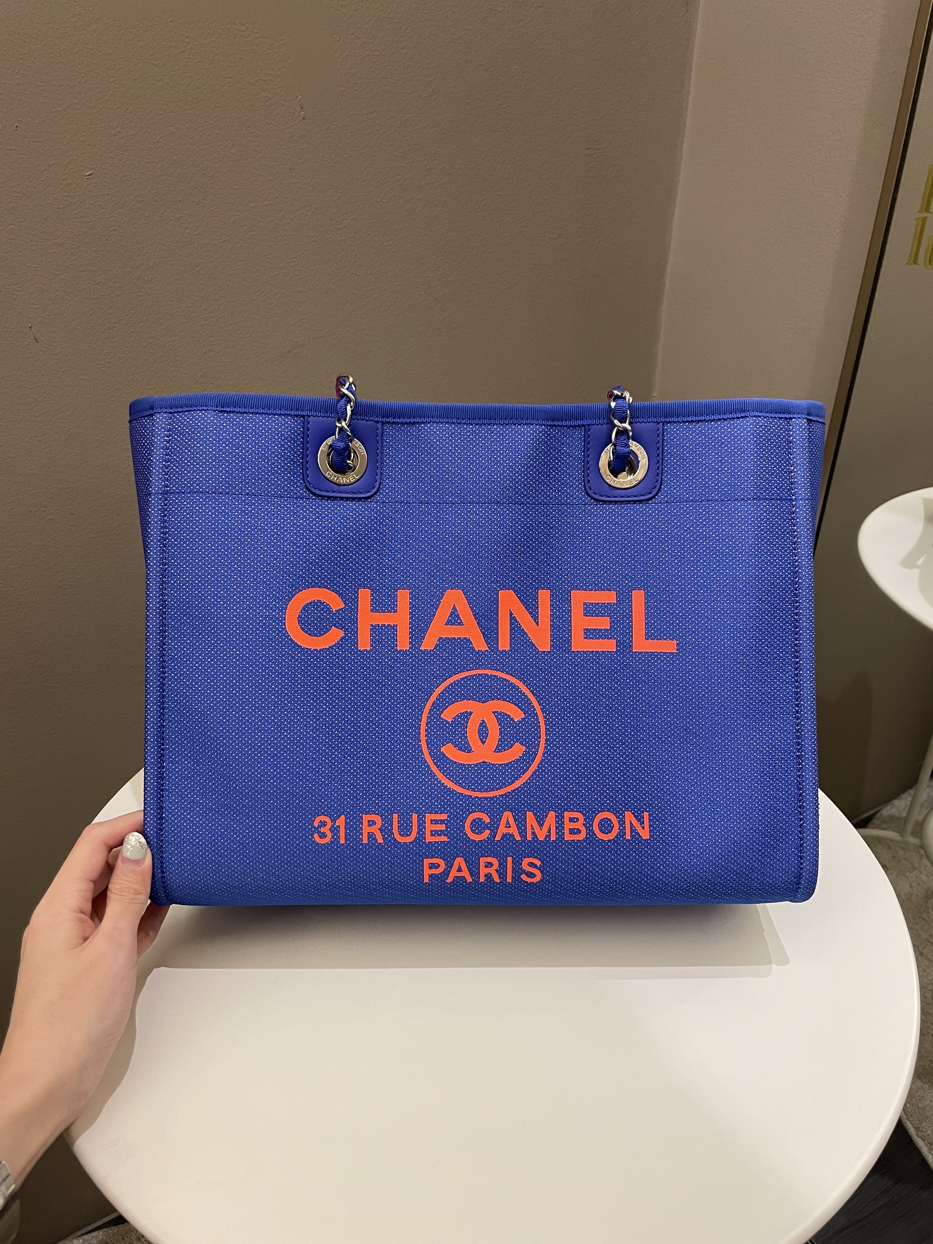 Chanel Deauville Shopper Tote Blue/ Orange