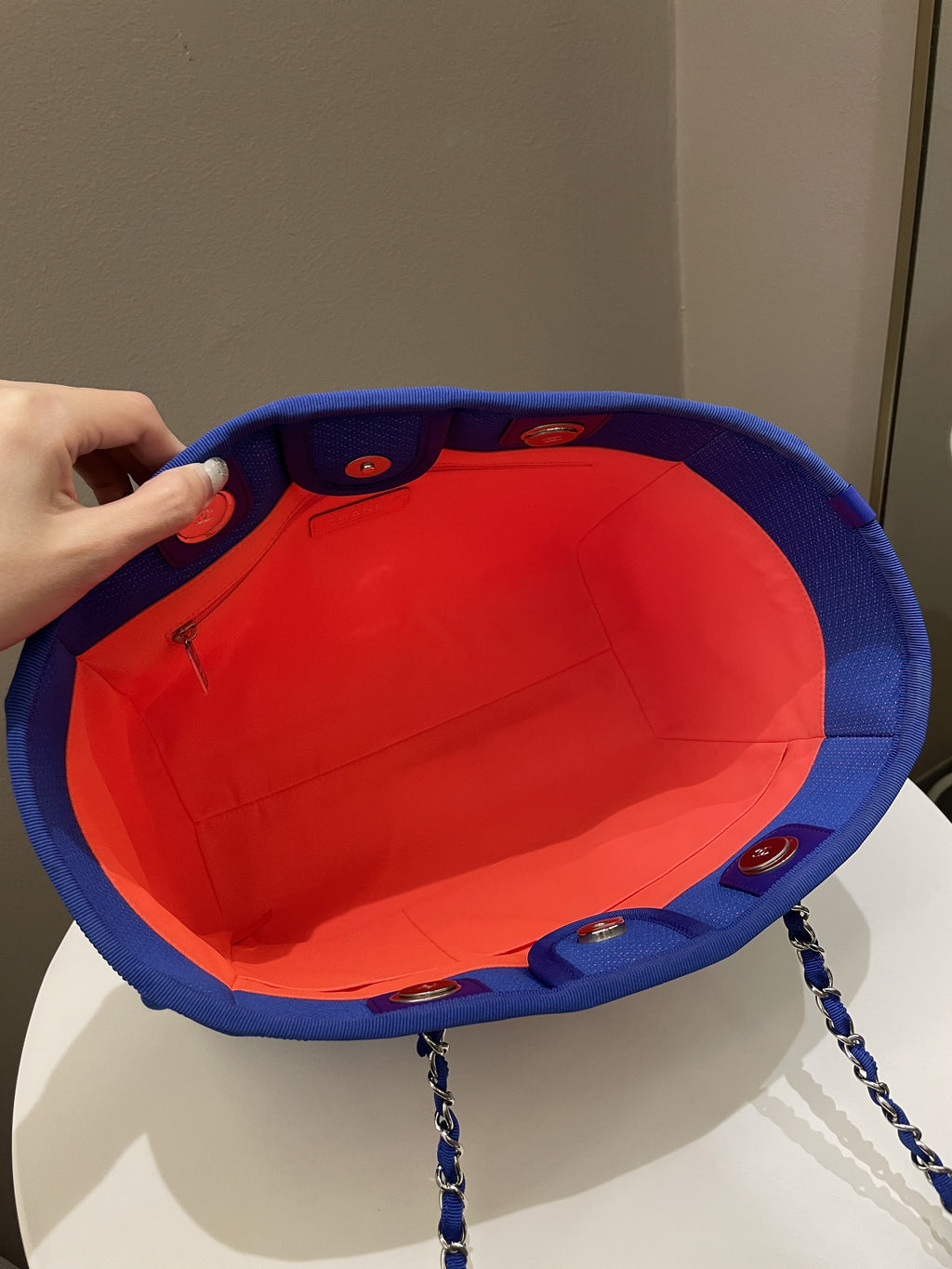 Chanel Deauville Shopper Tote Blue/ Orange