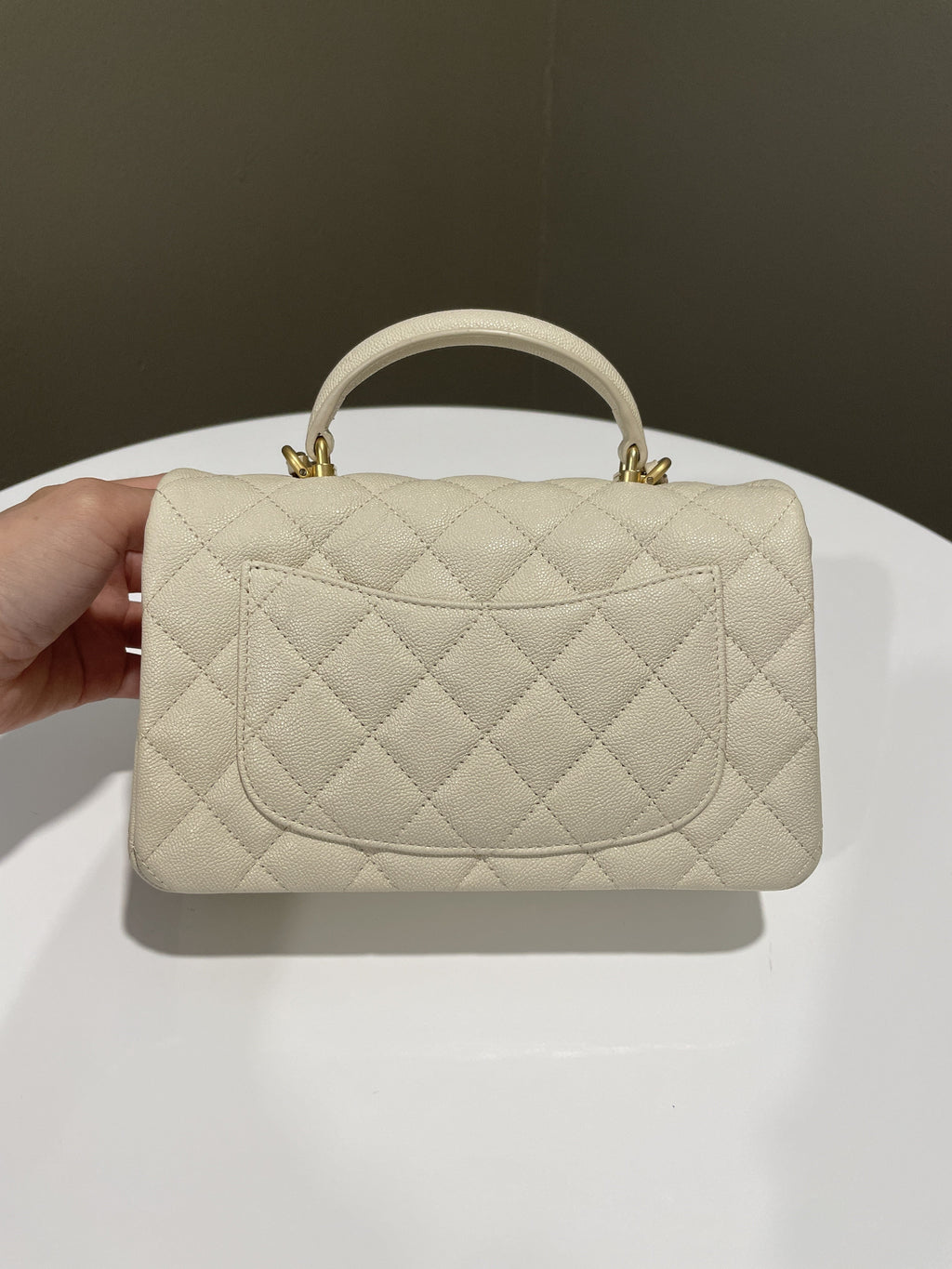 Chanel Quilted Top Handle Mini Rectangular Beige Caviar