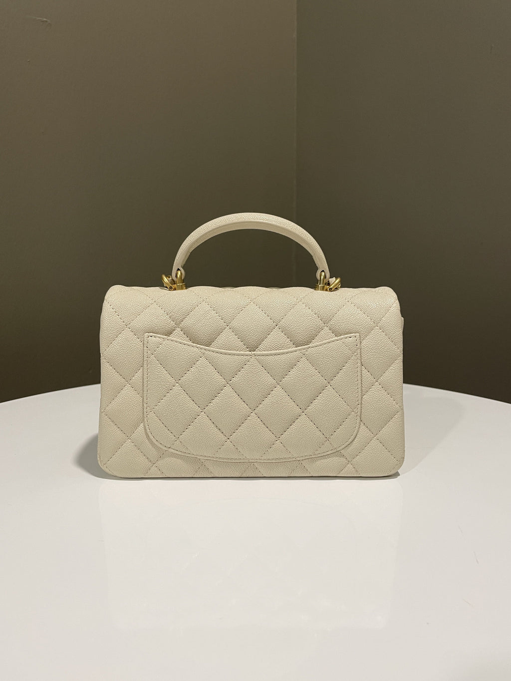 Chanel Quilted Top Handle Mini Rectangular Beige Caviar