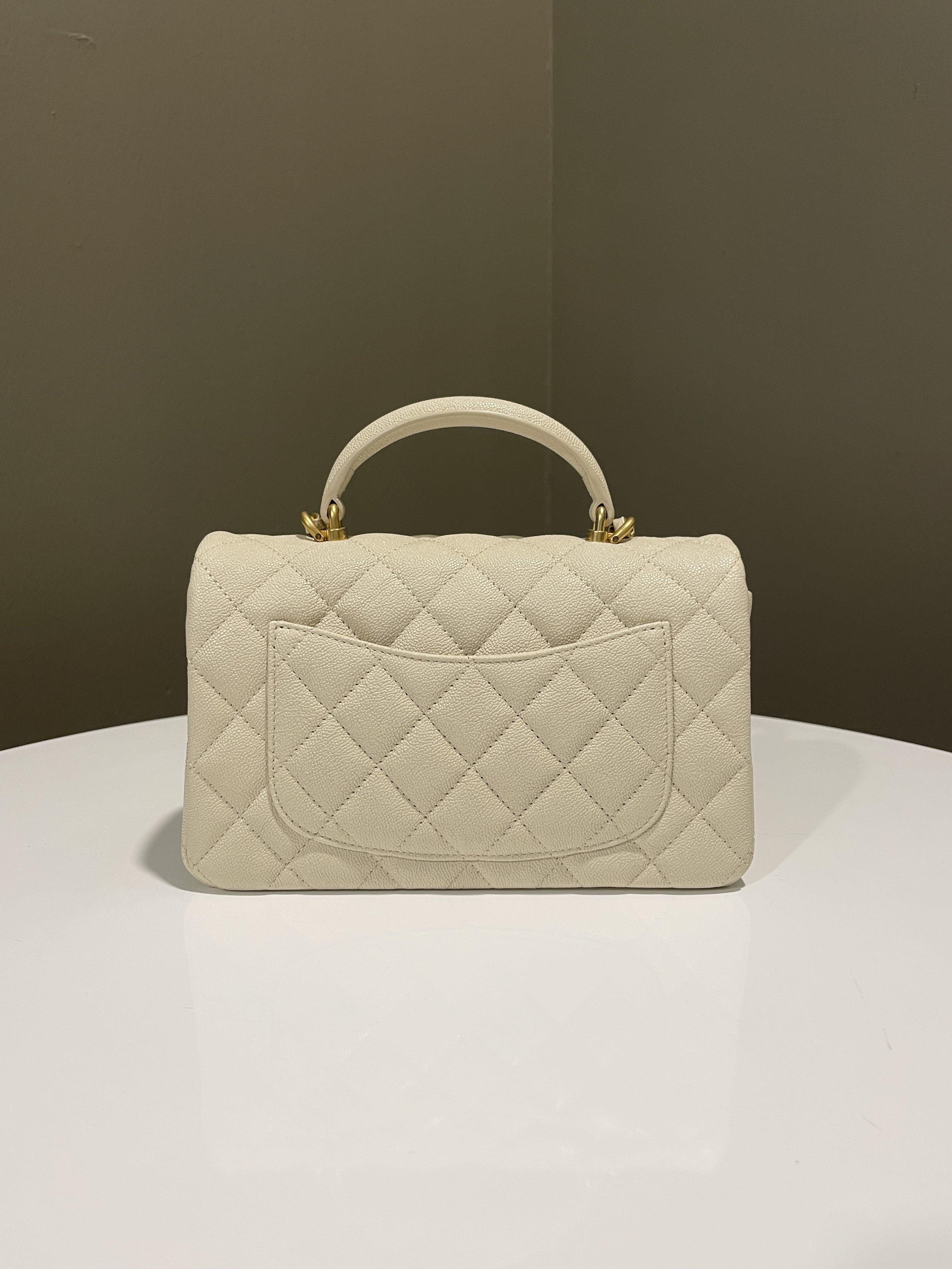 Chanel Quilted Top Handle Mini Rectangular Beige Caviar
