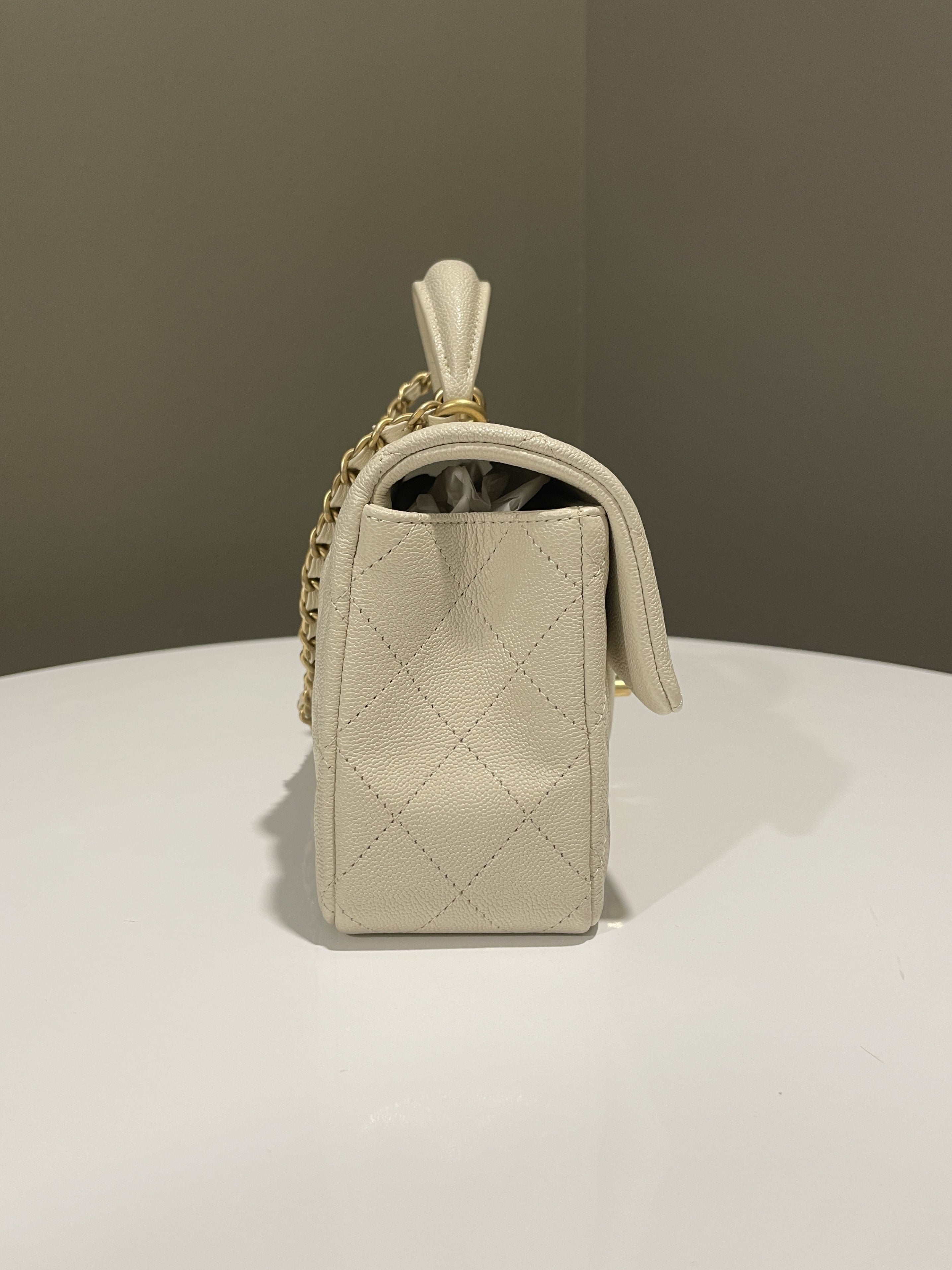 Chanel Quilted Top Handle Mini Rectangular Beige Caviar