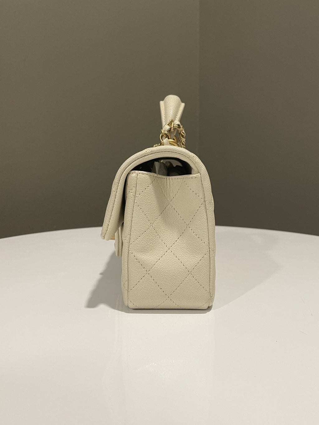 Chanel Quilted Top Handle Mini Rectangular Beige Caviar