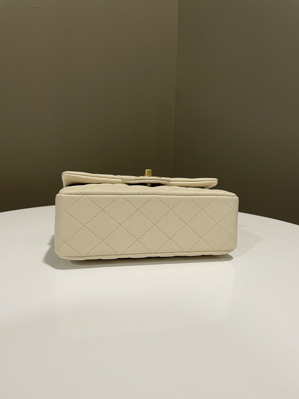 Chanel Quilted Top Handle Mini Rectangular Beige Caviar