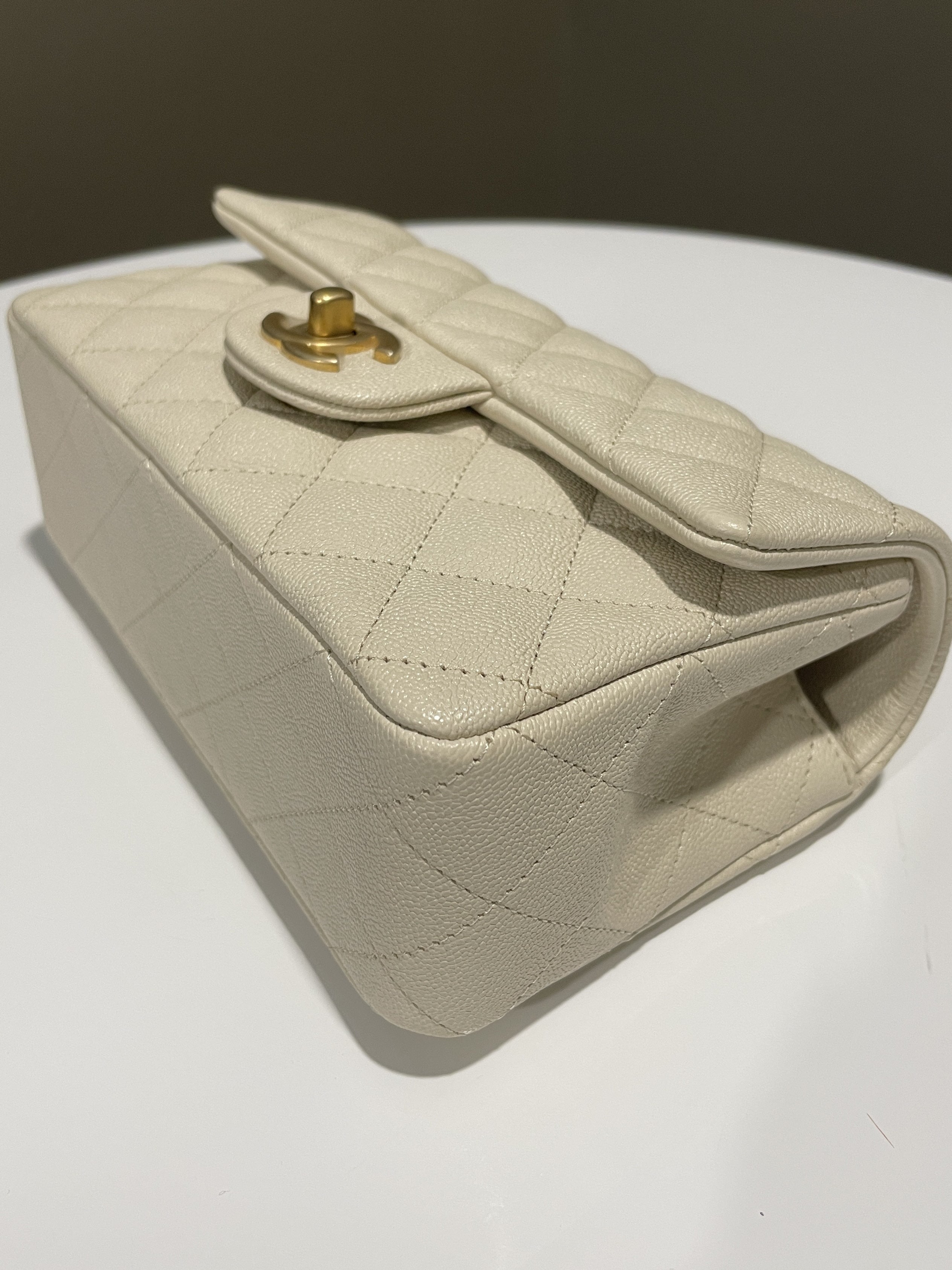 Chanel Quilted Top Handle Mini Rectangular Beige Caviar