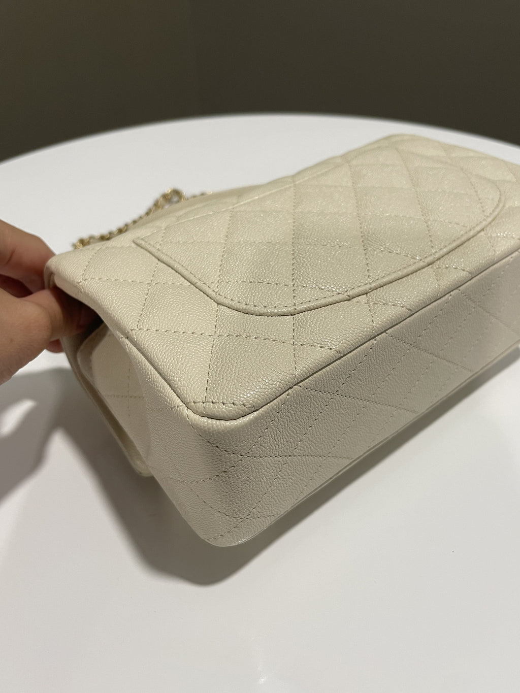 Chanel Quilted Top Handle Mini Rectangular Beige Caviar
