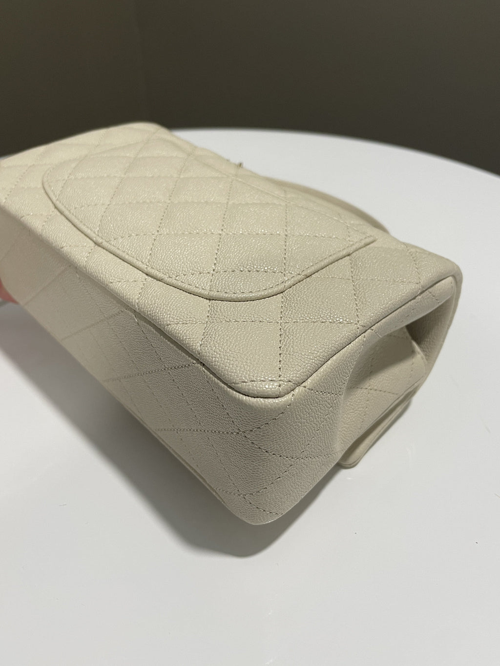 Chanel Quilted Top Handle Mini Rectangular Beige Caviar