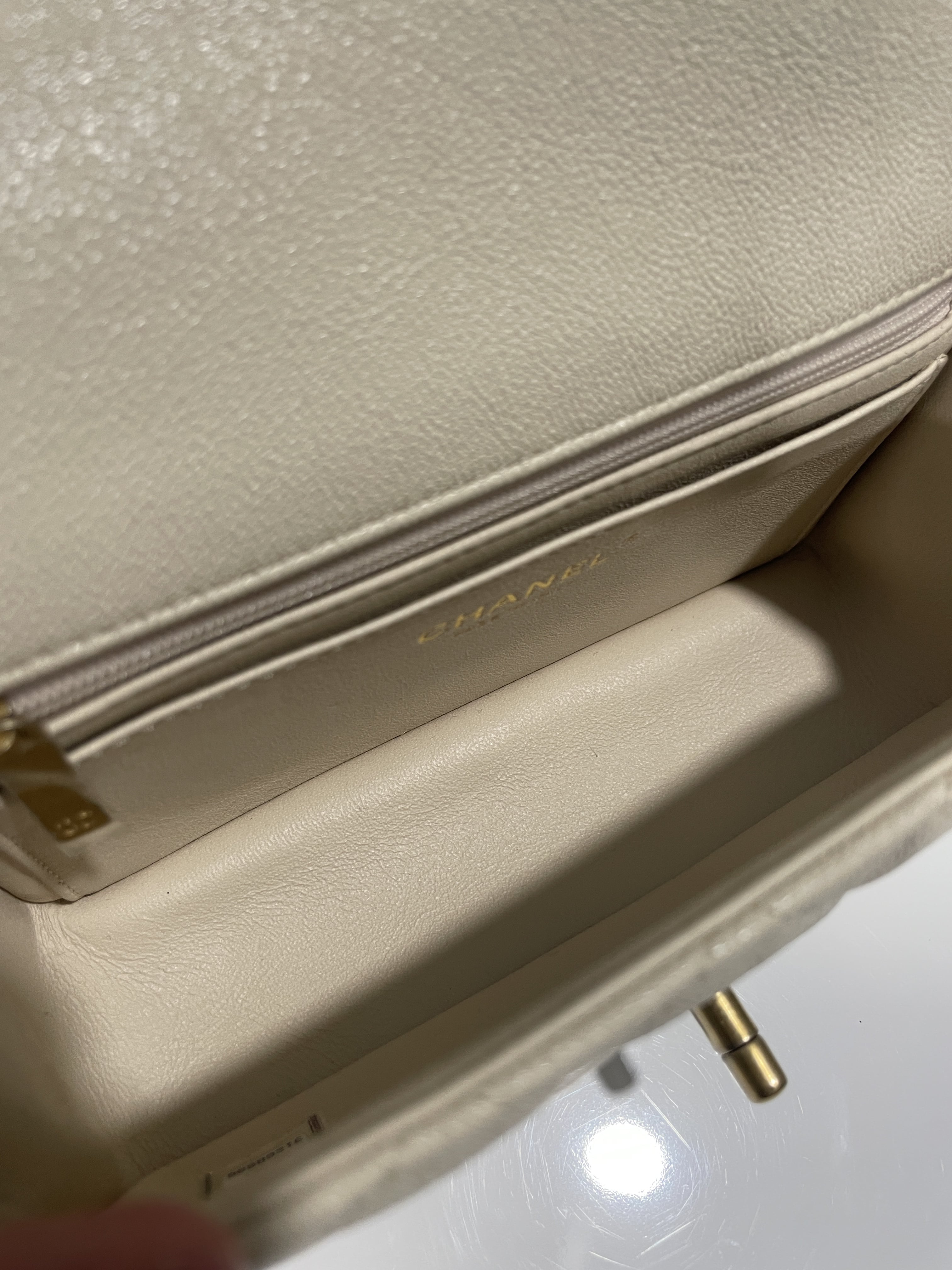 Chanel Quilted Top Handle Mini Rectangular Beige Caviar