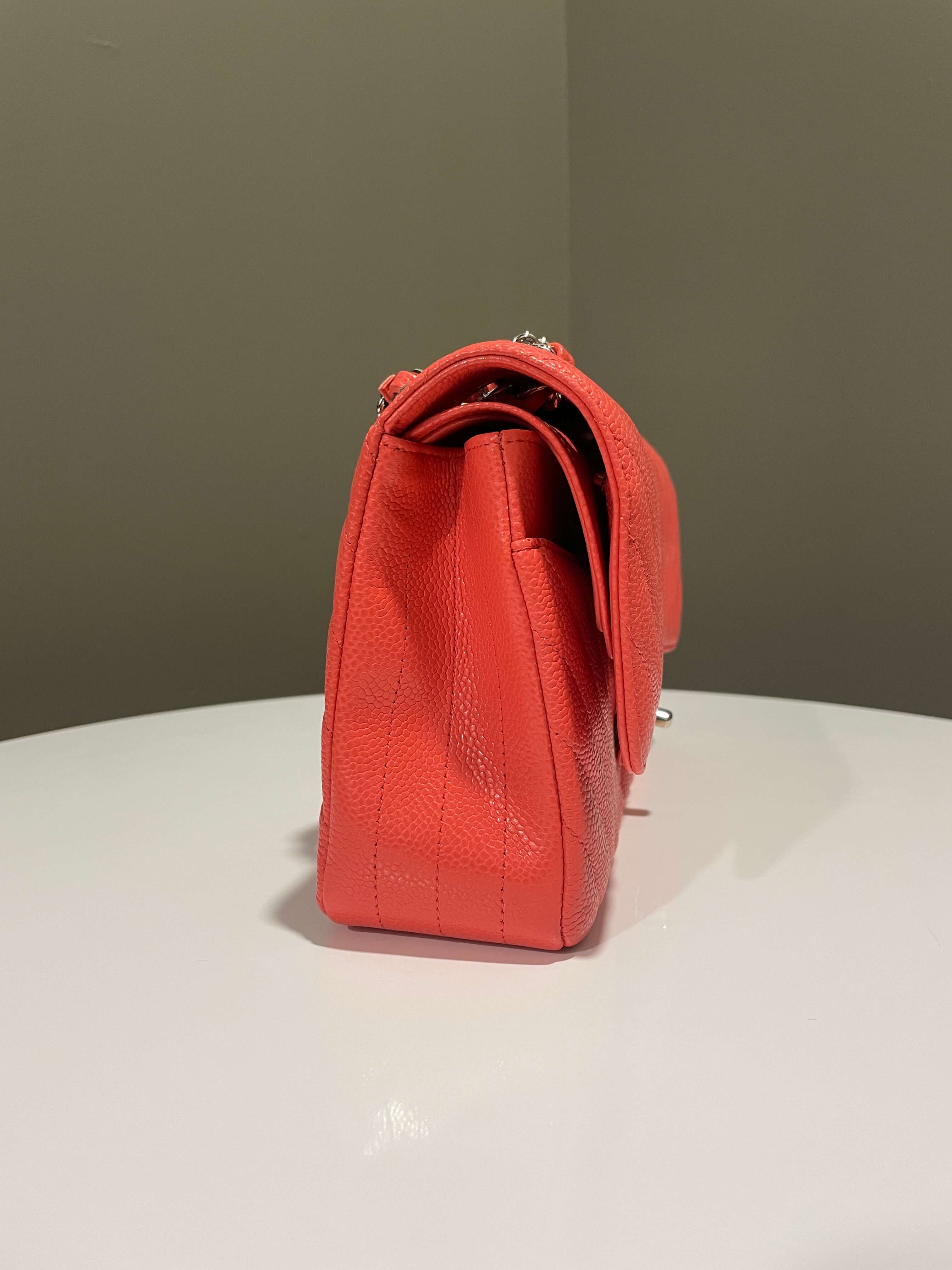 Chanel Classic Chevron Medium Double Flap Coral Caviar