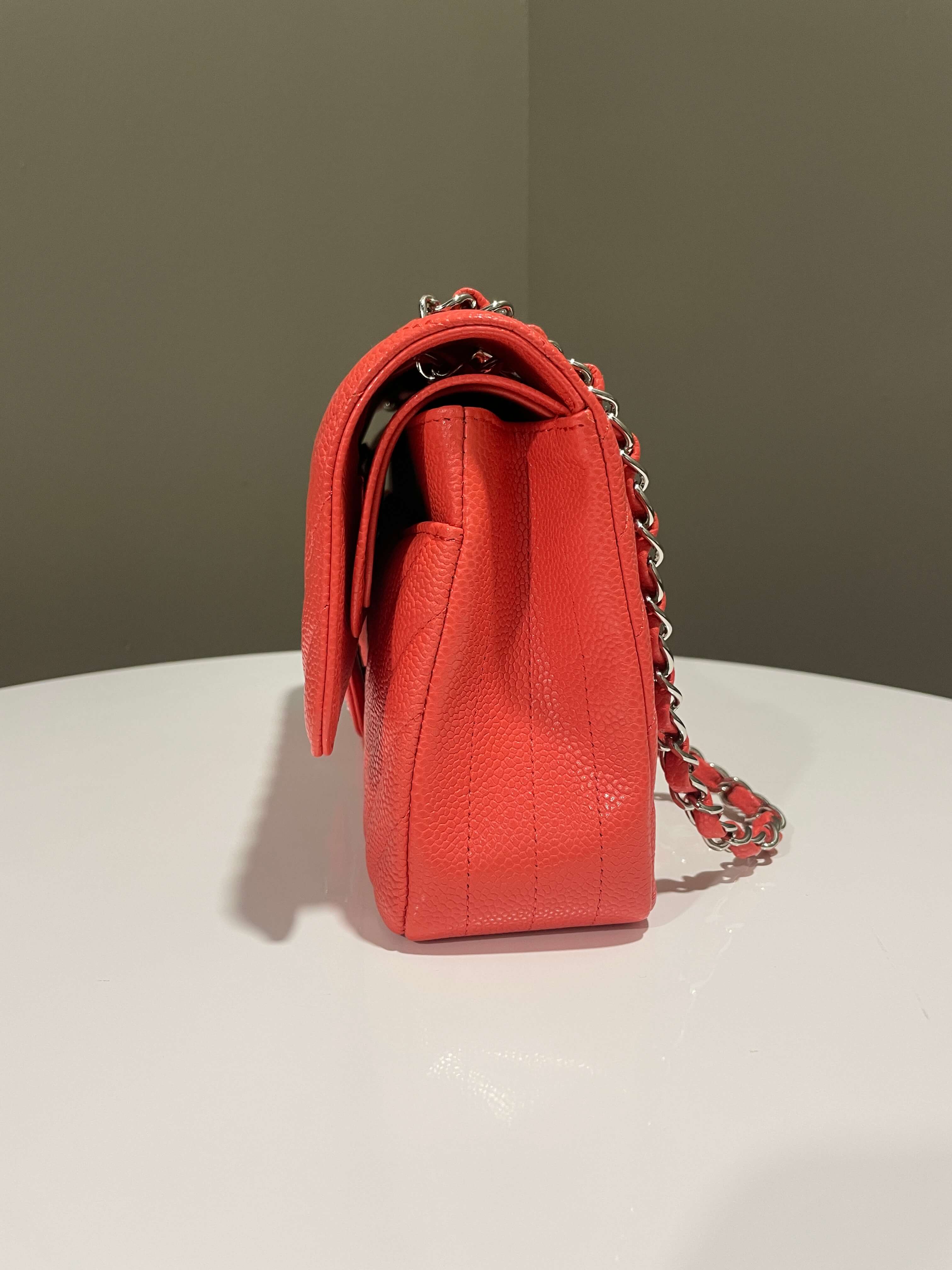 Chanel Classic Chevron Medium Double Flap Coral Caviar