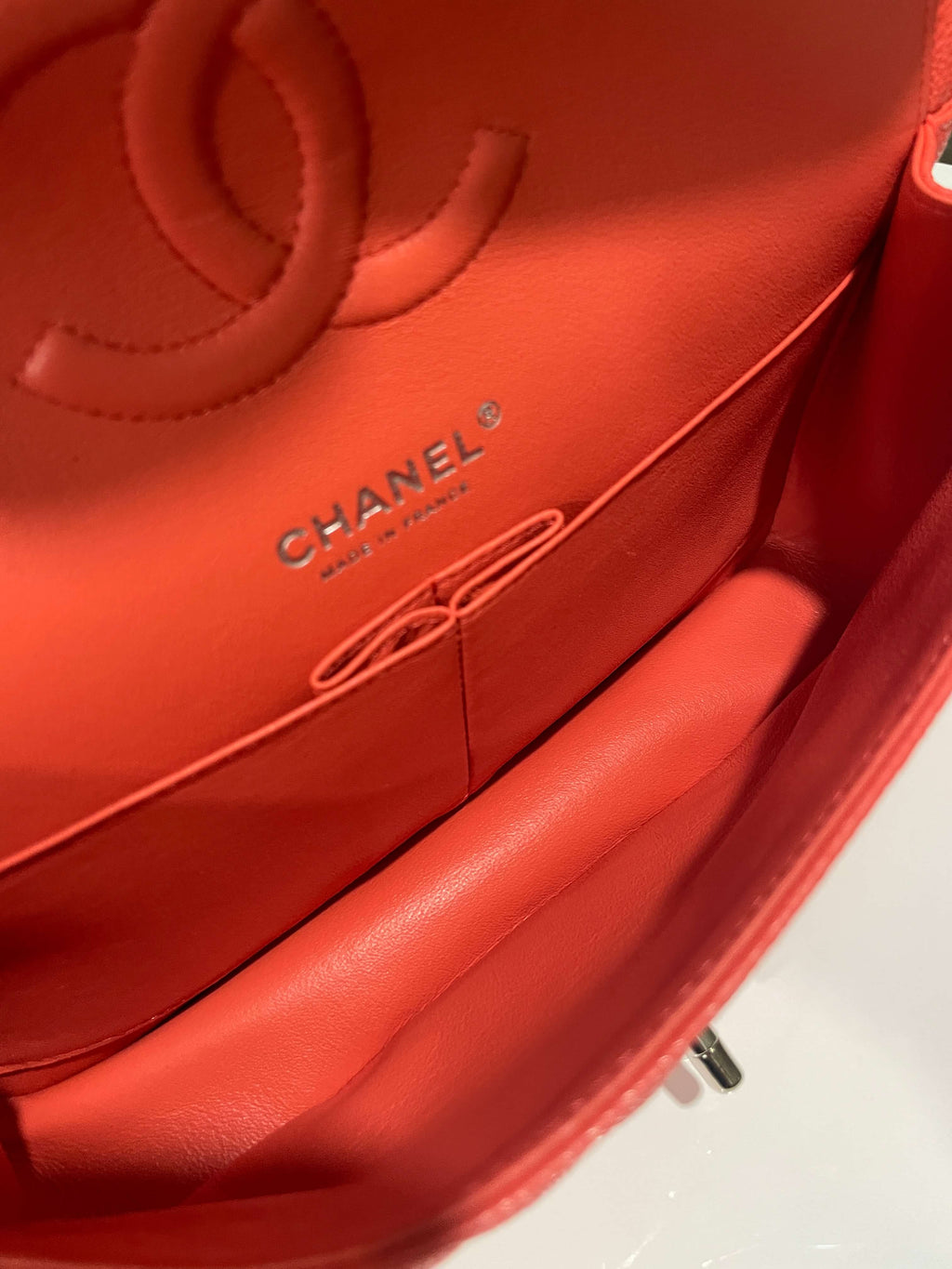 Chanel Classic Chevron Medium Double Flap Coral Caviar
