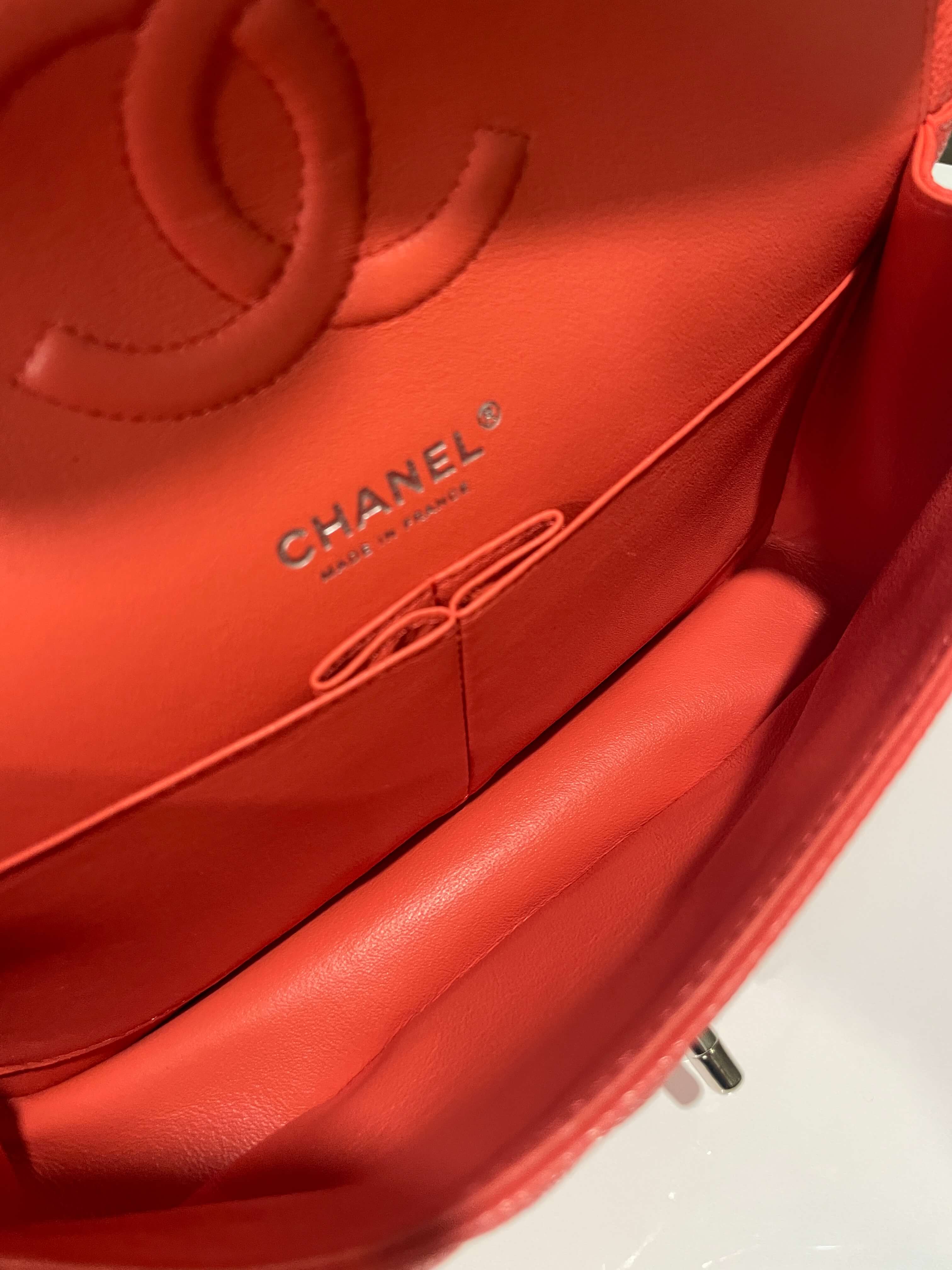 Chanel Classic Chevron Medium Double Flap Coral Caviar