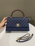 Chanel Quilted Coco Lizard Handle Navy Caviar
