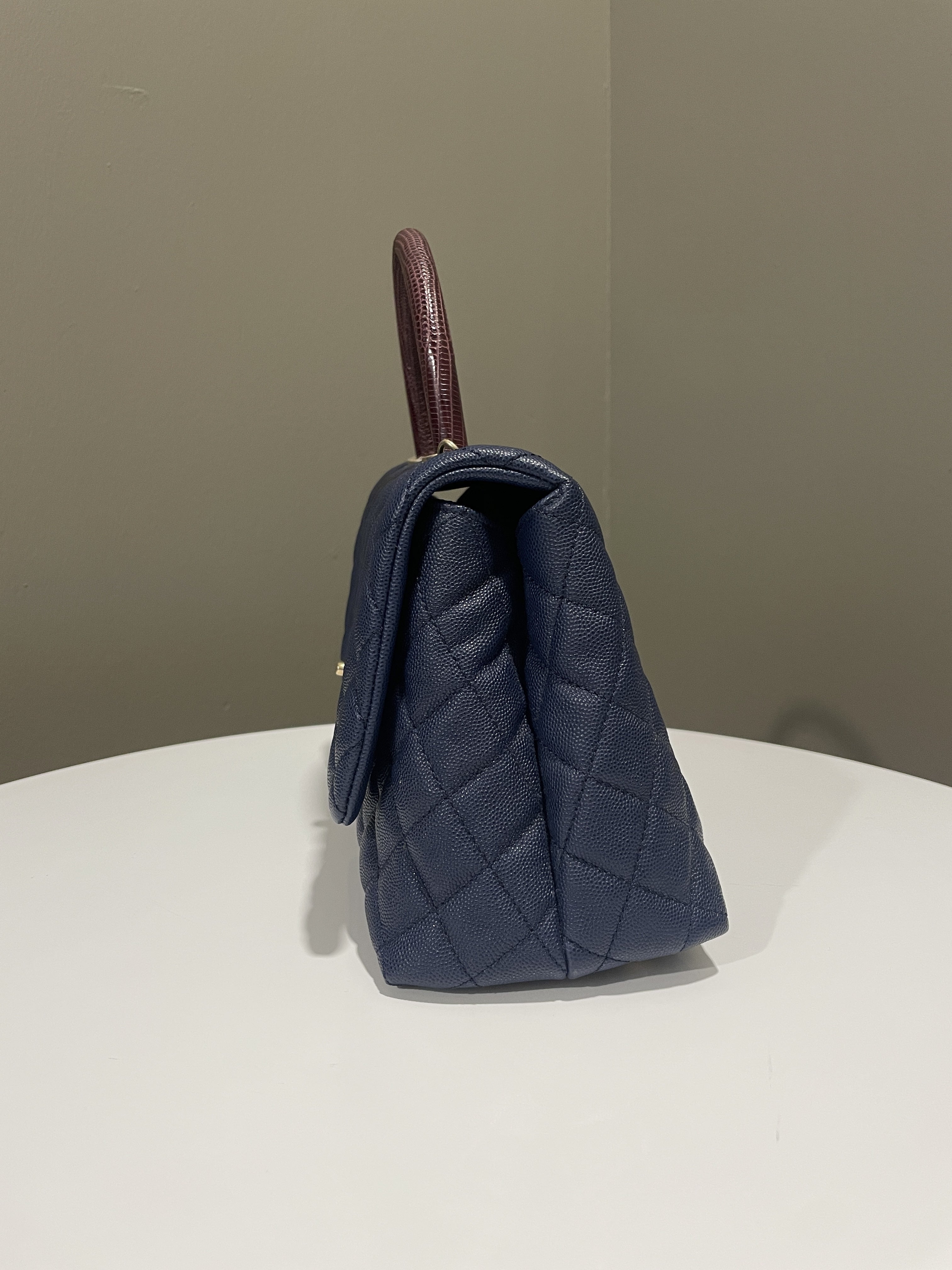 Chanel Quilted Coco Lizard Handle Navy Caviar